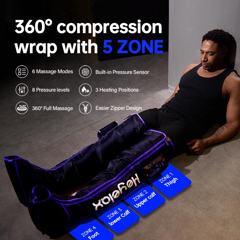 Heyelax Cordless Leg Massager for Circulation & Recovery – 6 Modes, 8 Intensities, Heat