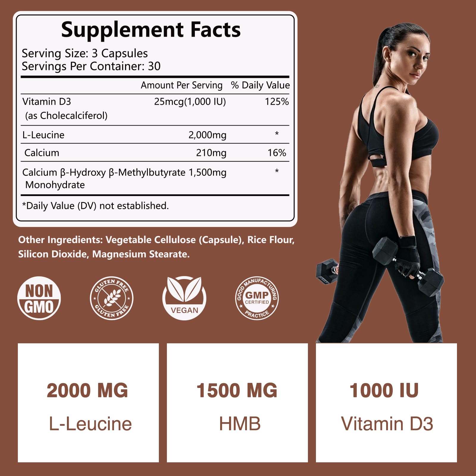 HFELIZ HMB + Leucine Supplement – 3500mg L-Leucine HMB with Vitamin D3, 90 Capsules