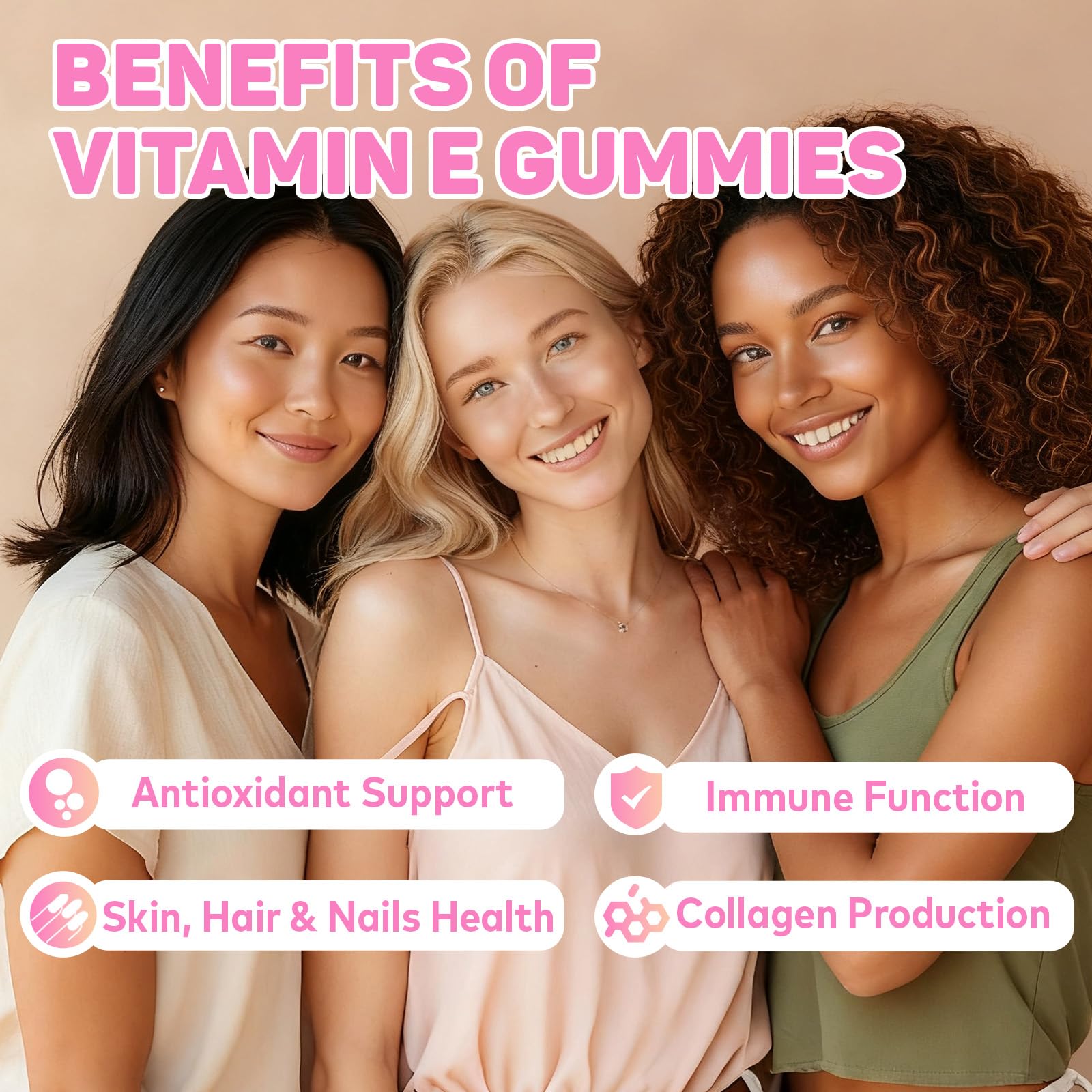 HFELIZ Vitamin E Gummies 400 IU for Women – 7-in-1 Skin, Nail, Hair & Antioxidant Support – 60 Ct
