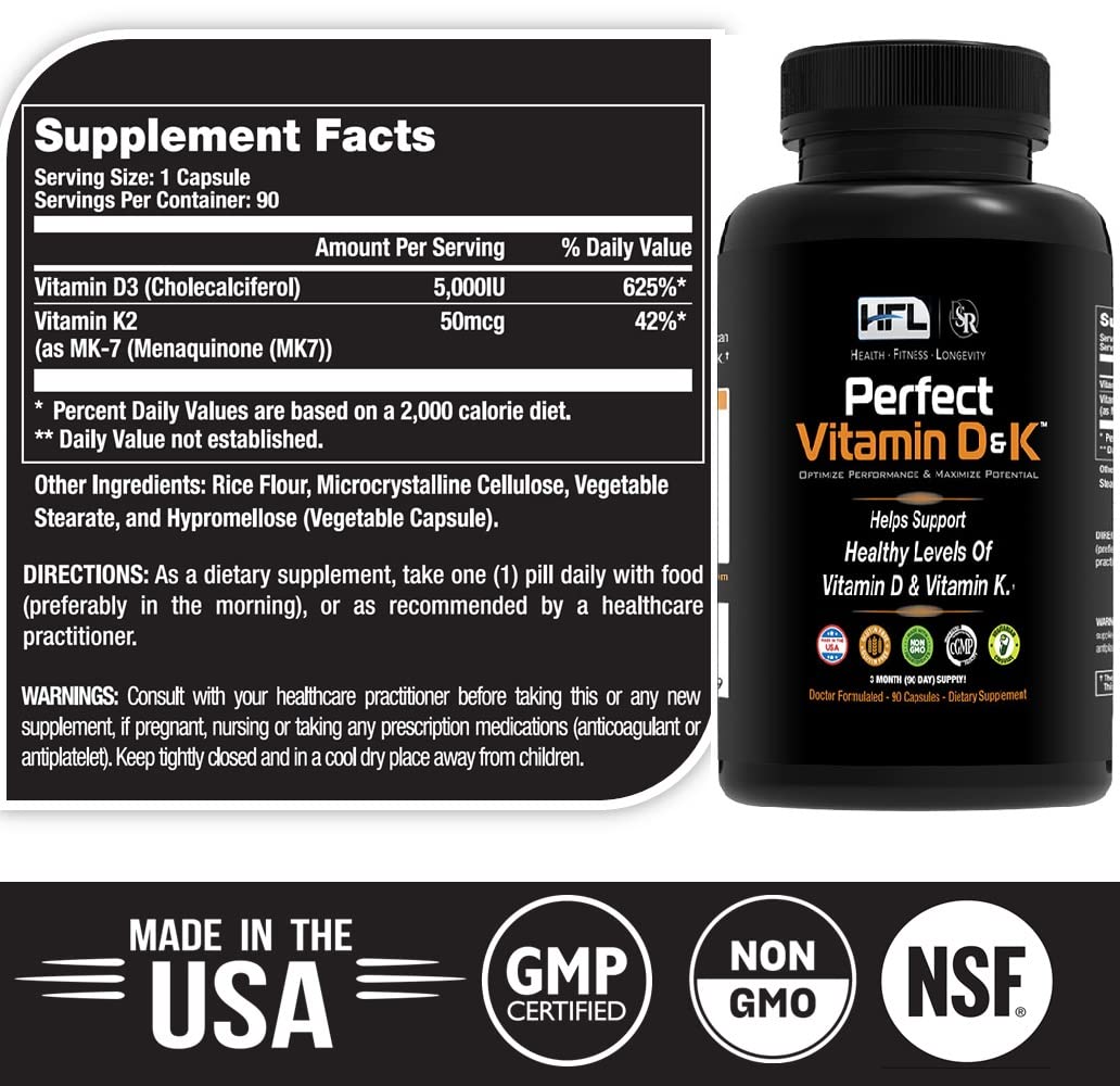 HFL Perfect Vitamin D&K by Dr. Sam Robbins | Vitamin D3 & K2 (MenaQ7® MK-7) | 3 Month Supply | 2X Absorbable | Vegan, Plant-Based, Micro-Encapsulated.