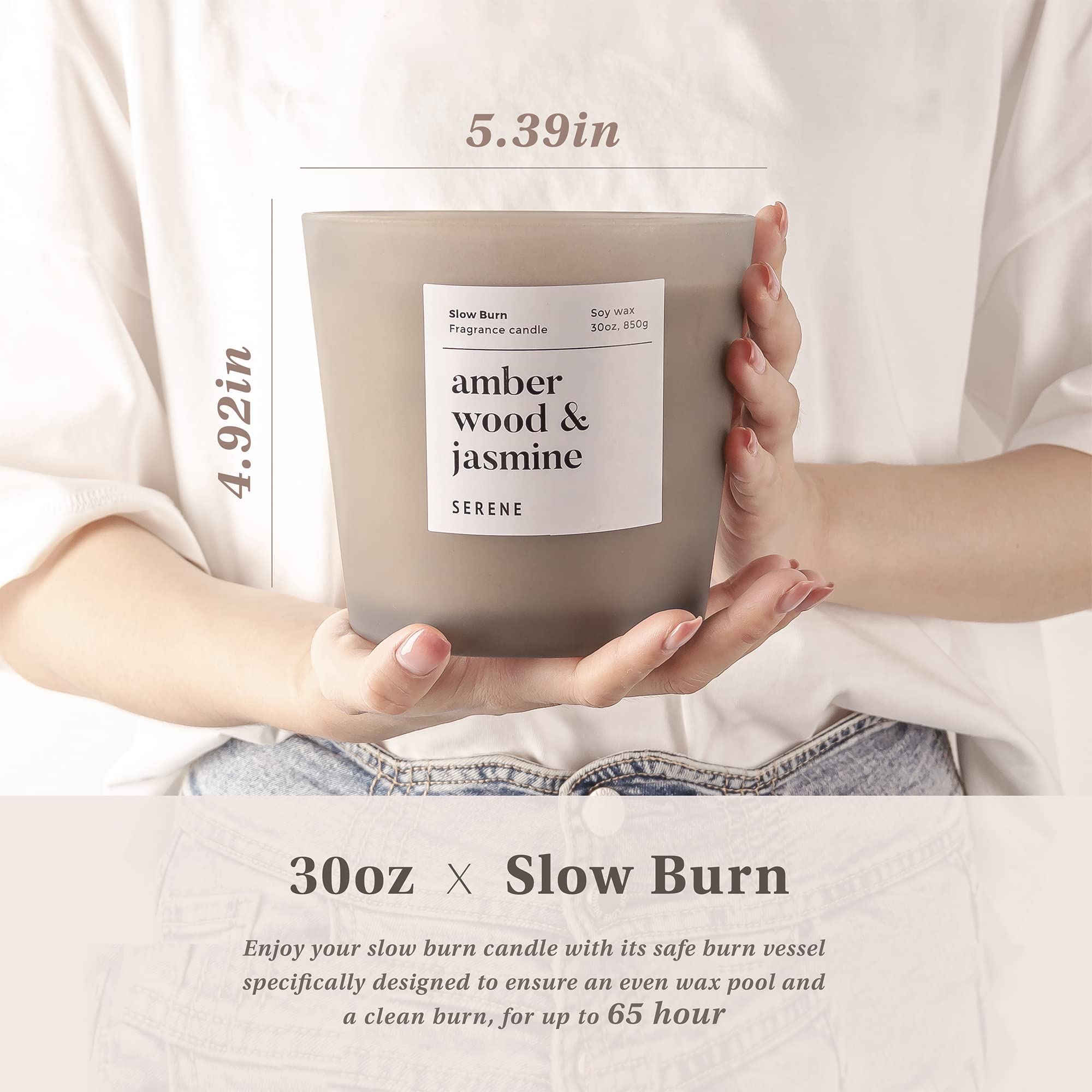 Hidden Label Large Scented Candle | 30oz 3-Wick Amber Wood & Jasmine