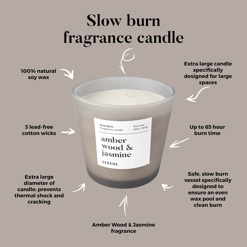 Hidden Label Large Scented Candle | 30oz 3-Wick Amber Wood & Jasmine