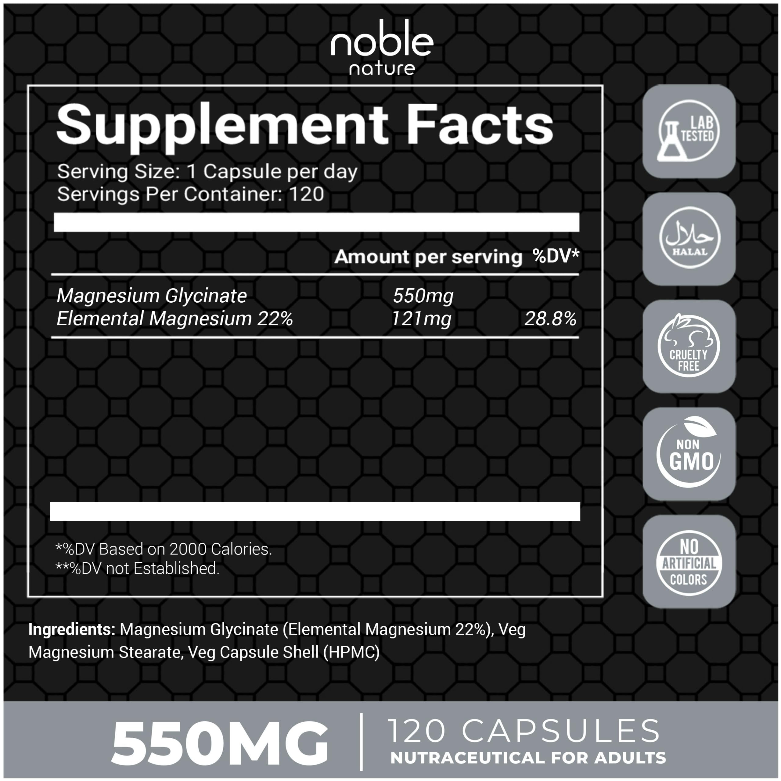 High Absorption Magnesium Glycinate 550mg - 120 Veg Capsules - 4 Months Supply