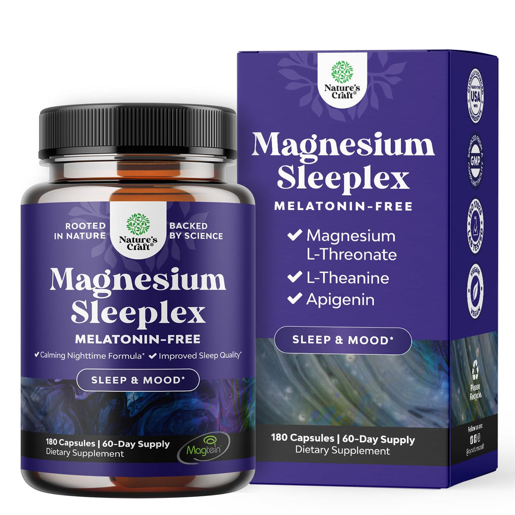 High Absorption Magnesium Sleep Supplement - Magtein L-Threonate + Apigenin Theanine for Rest (180 Ct)