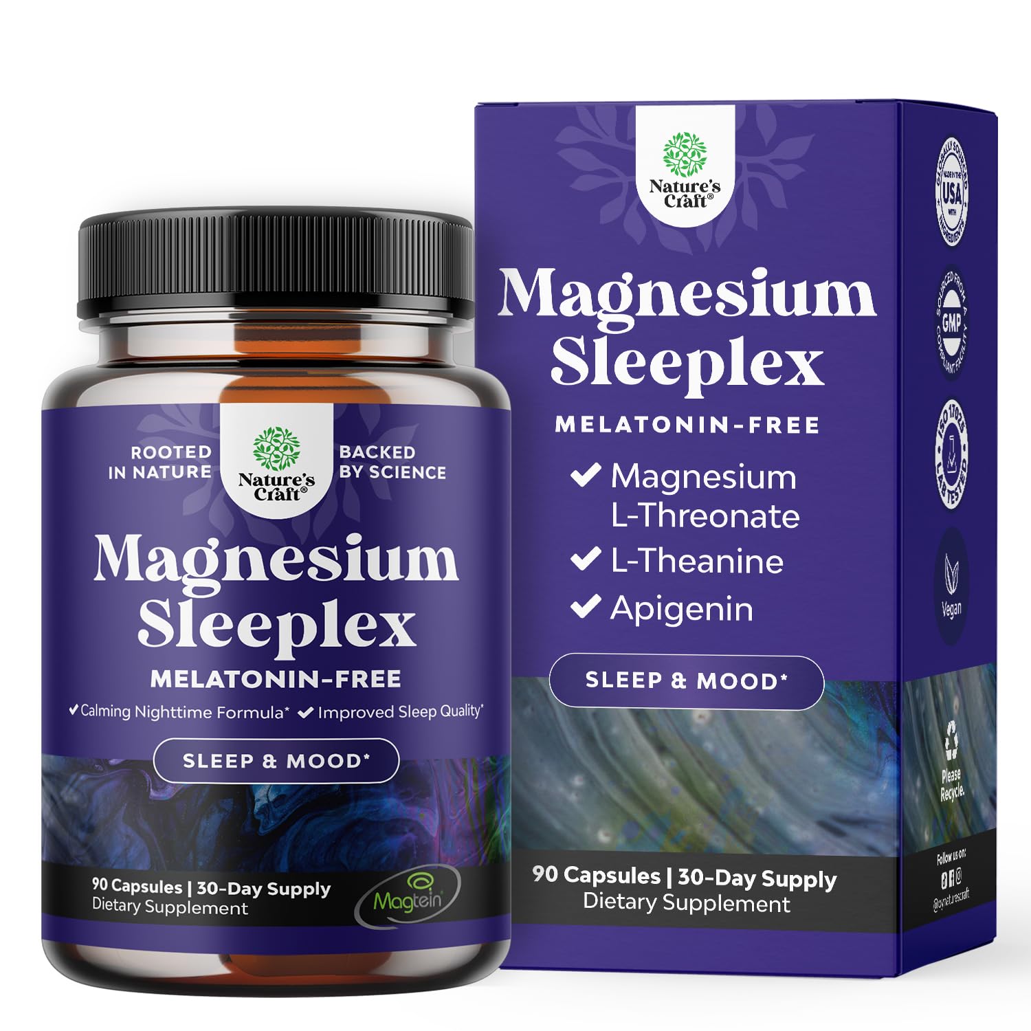 High Absorption Magnesium Sleep Support – Mg L-Threonate, Theanine & Apigenin for Restful Sleep