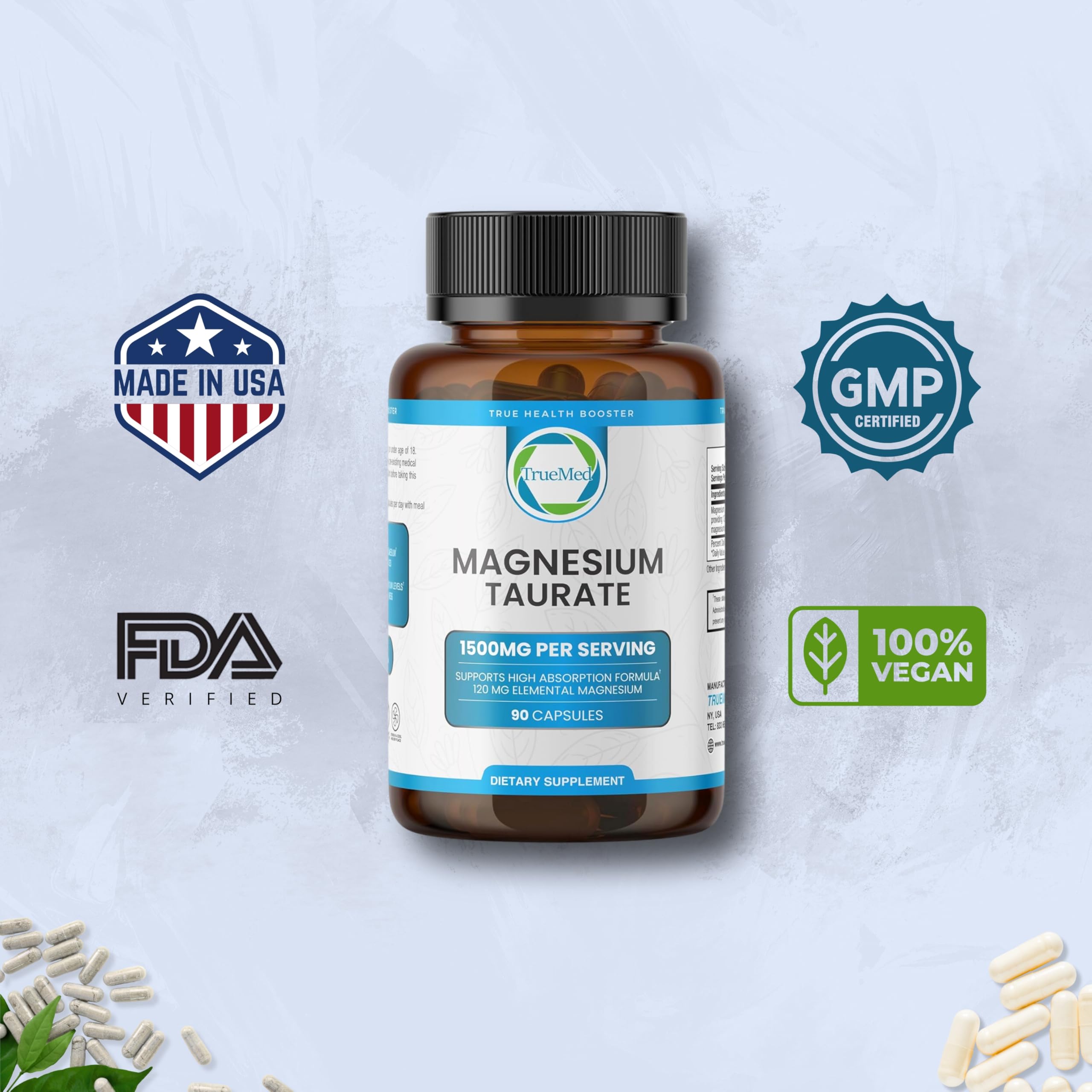 Magnesium Taurate 1500 mg – 90 Capsules | Sleep & Heart Health | 30-Day Supply