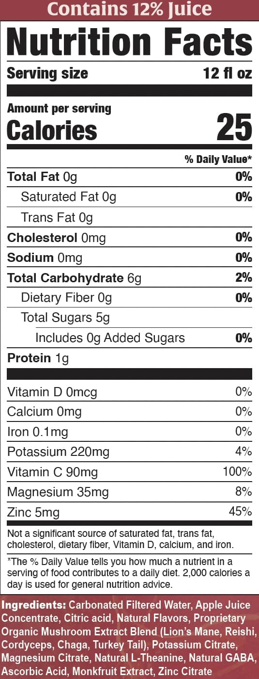 High Ground Elixir Mushroom Seltzer - Strawberry Peach | Low Cal, No Added Sugar | 12oz Cans (12 Pack)