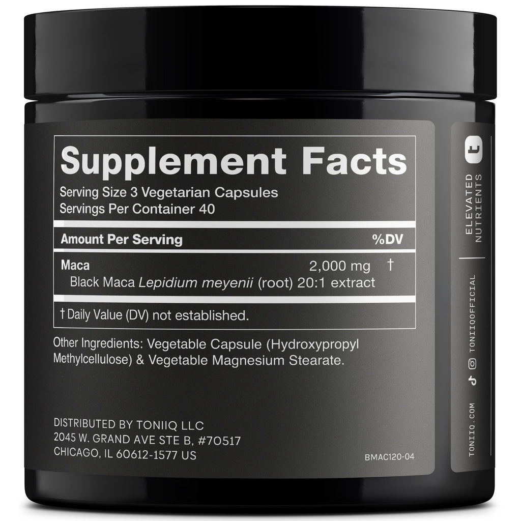 Black Maca Root - Ultra High Potency 20:1 Extract | Single Origin, Wildcrafted & Lab-Tested - 120 Capsules