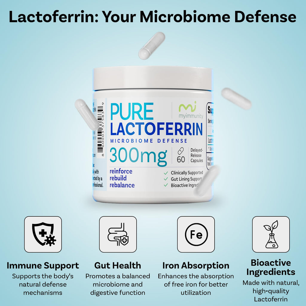 MyImmunity Pure Lactoferrin 300mg | Immune Support & Iron Absorption | Gluten-Free (60 Capsules)