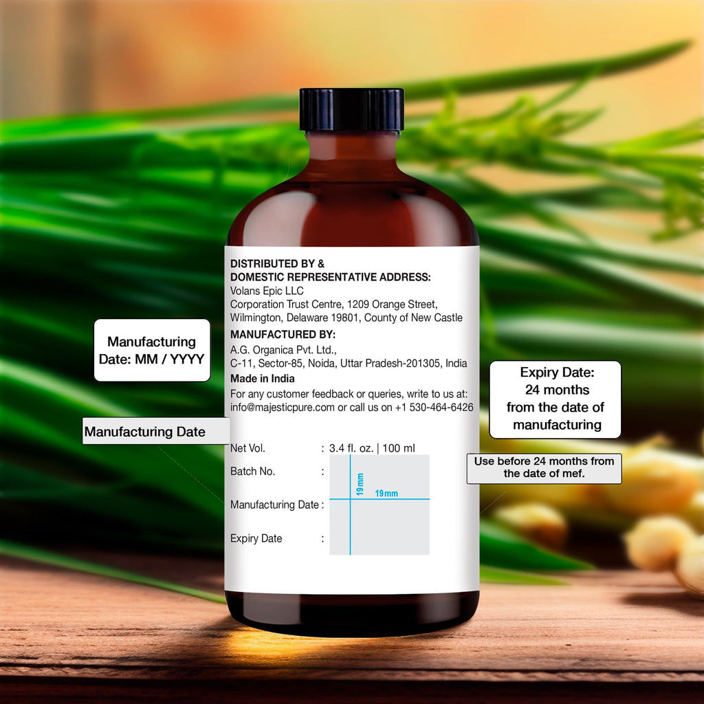 Majestic Pure Lemongrass Essential Oil - 100% Pure & Natural, 3.4 Fl Oz, Dropper Bottle