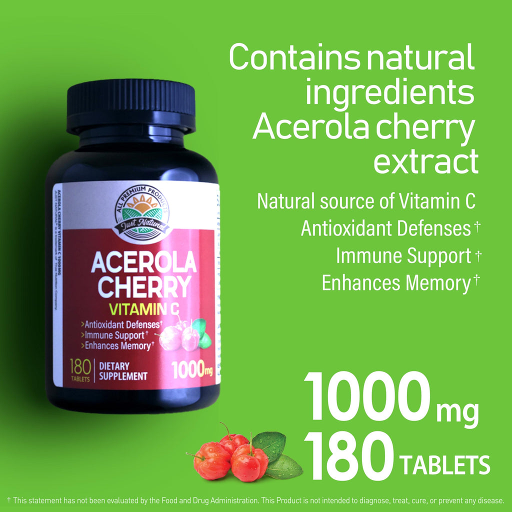 NANOWELL Acerola Cherry Vitamin C 1000mg | Immune Support | 180 Tablets