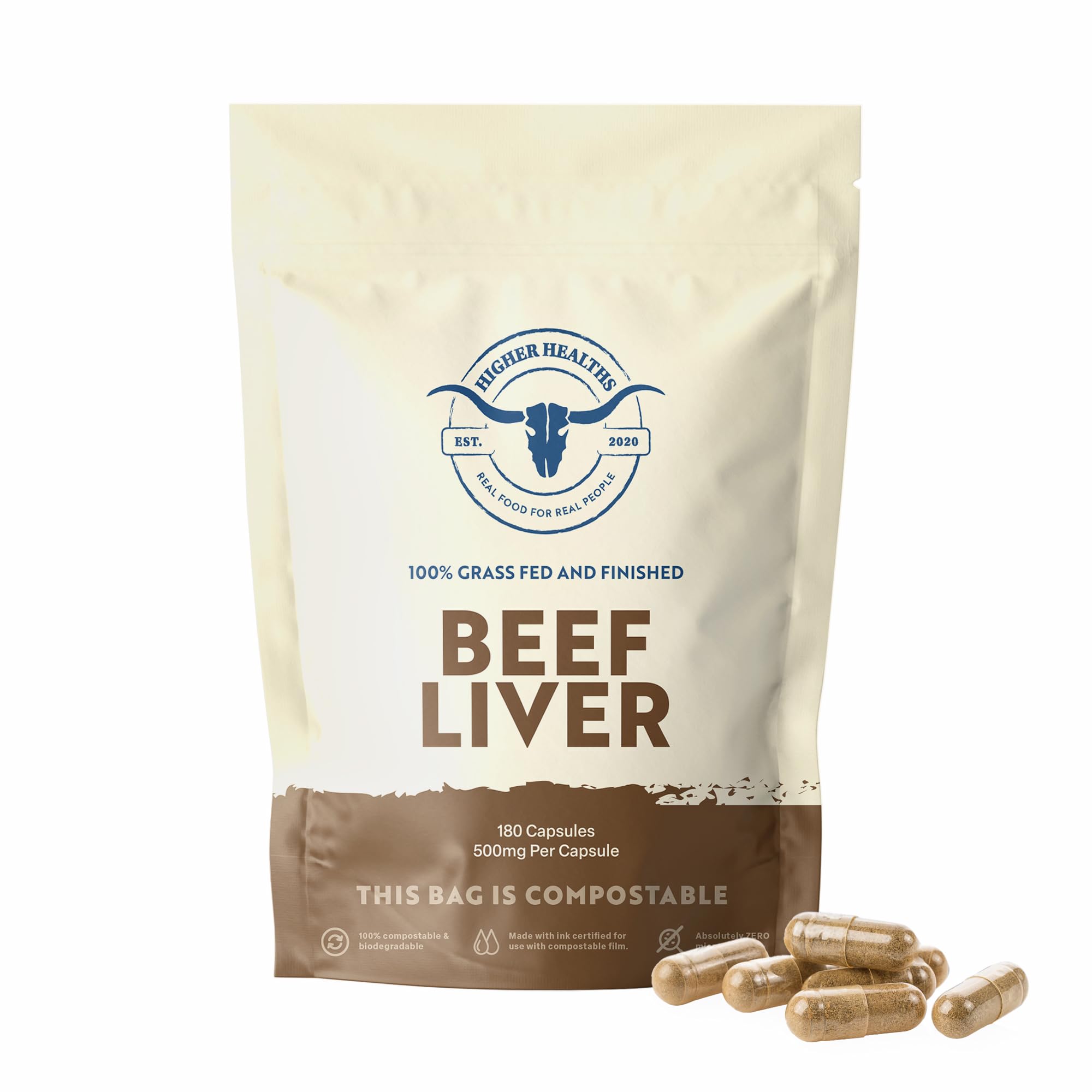 Higher Healths Beef Liver – Nature’s Multivitamin | 100% USA Beef | 180 Capsules
