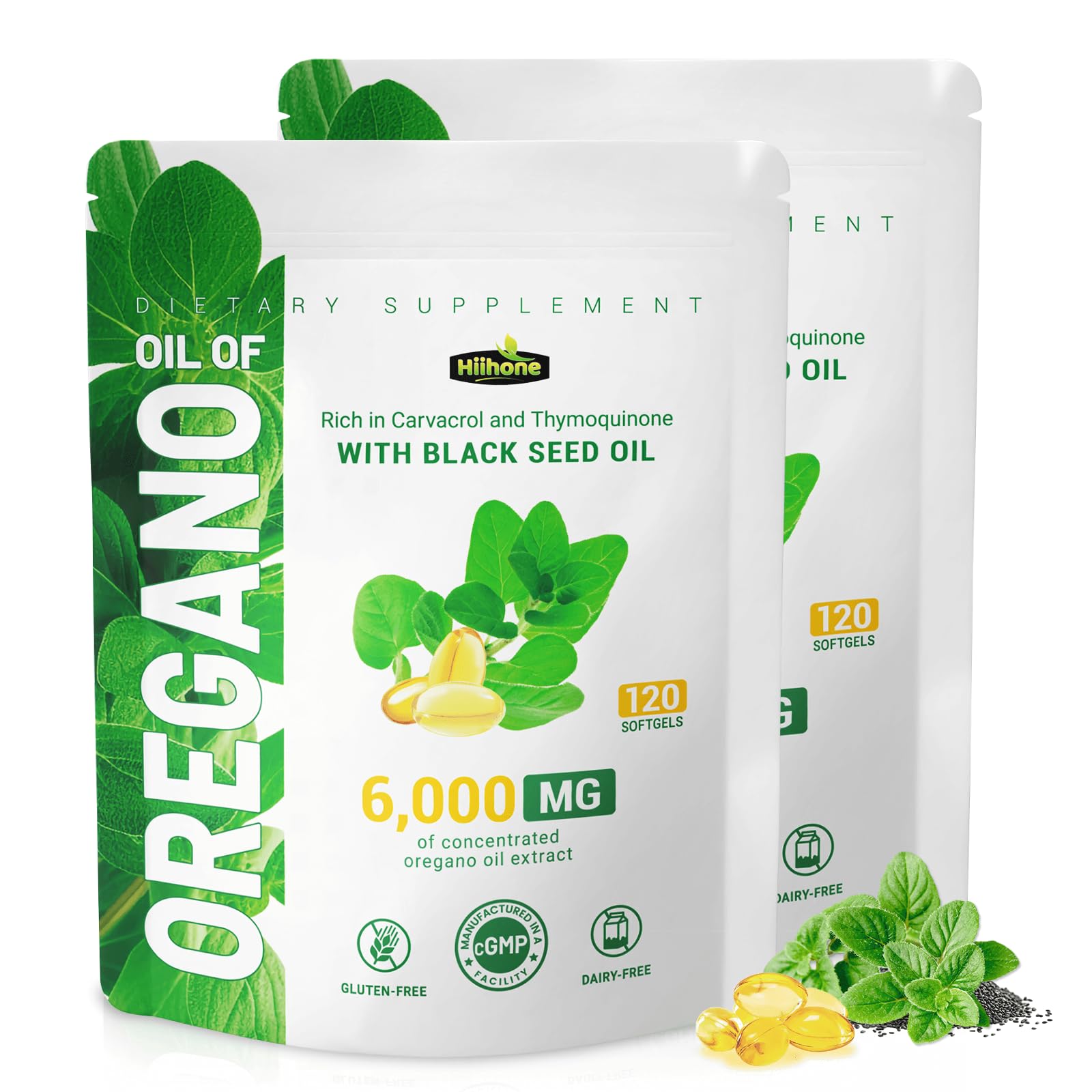 HIIHONE Oil of Oregano Softgels – Carvacrol 165mg & Thymoquinone