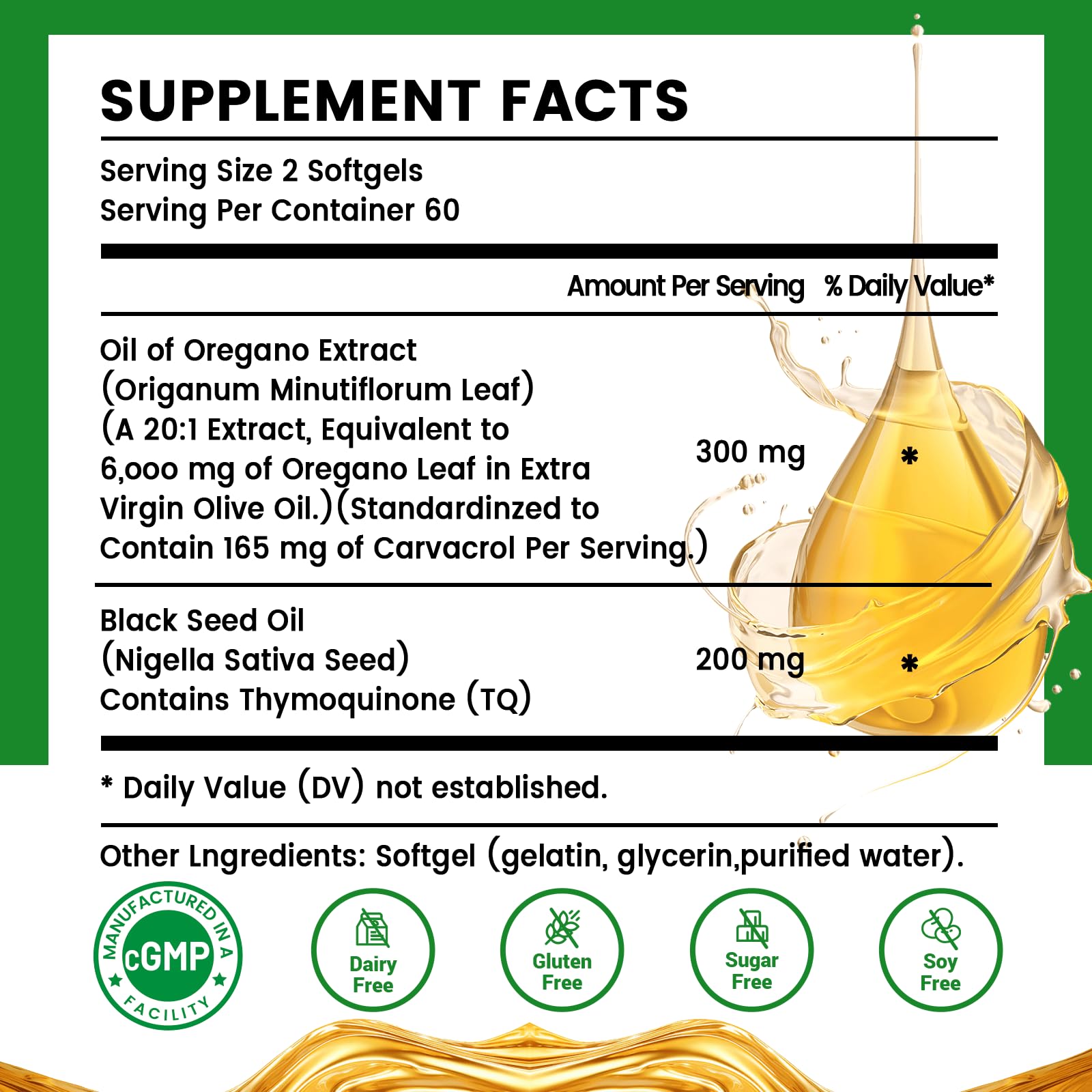HIIHONE Oil of Oregano Softgels – Carvacrol 165mg & Thymoquinone