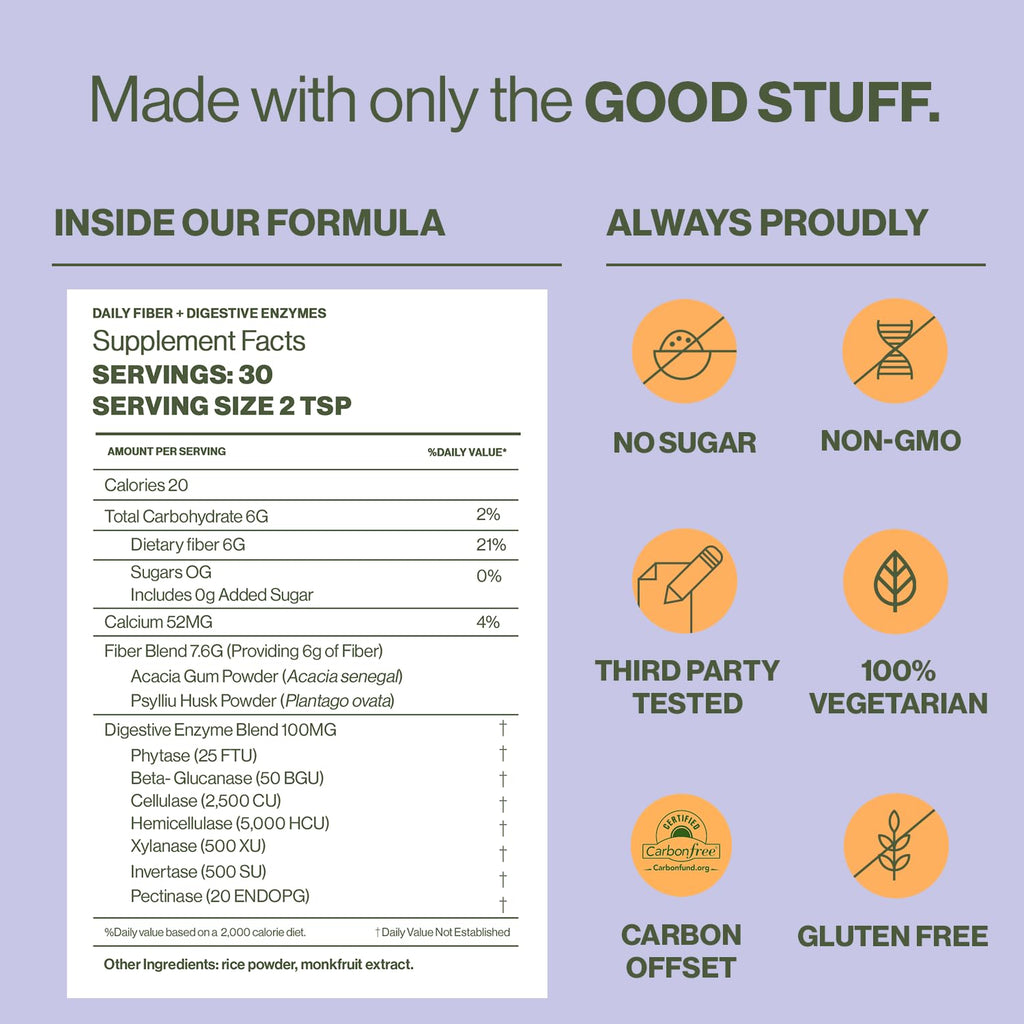 Hilma Daily Fiber & Digestive Enzymes | Fiber Powder with Psyllium Husk & Acacia – Gluten Free, Vegan, 30 Servings