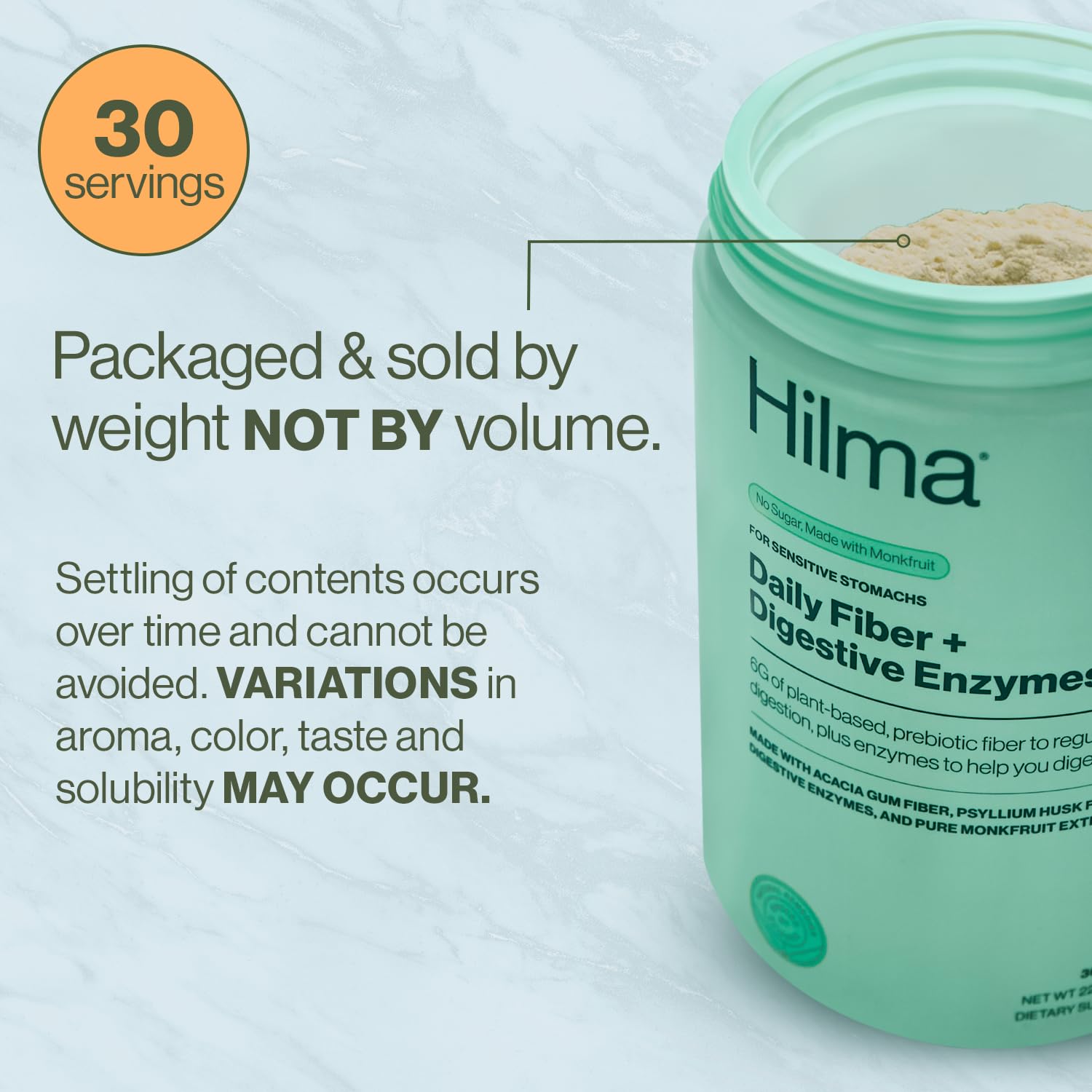 Hilma Daily Fiber & Digestive Enzymes | Fiber Powder with Psyllium Husk & Acacia – Gluten Free, Vegan, 30 Servings