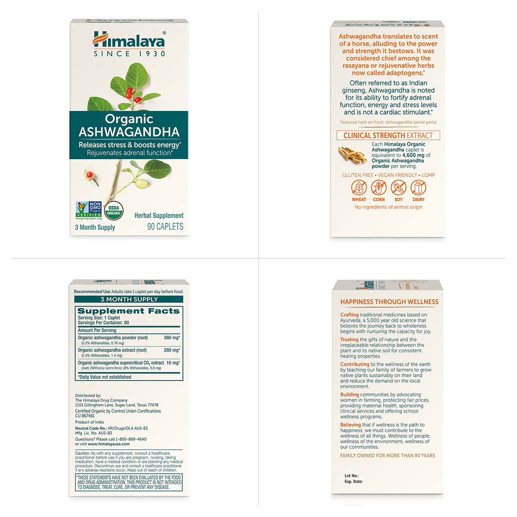 Himalaya Organic Ashwagandha Root - 90 Day Supply | Stress & Adrenal Support