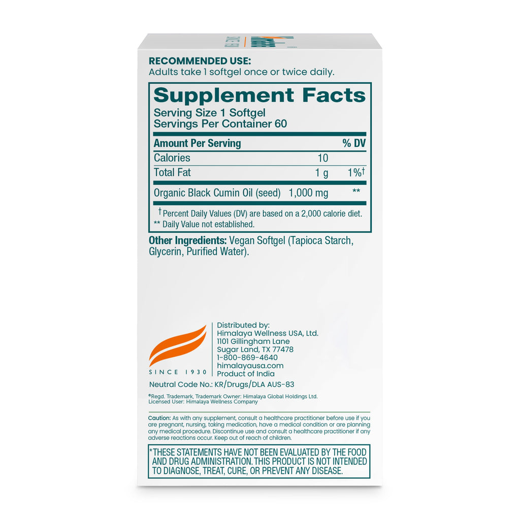 Himalaya Black Seed Oil Softgels - 1000 mg, Cold-Pressed & Unrefined, Non-GMO