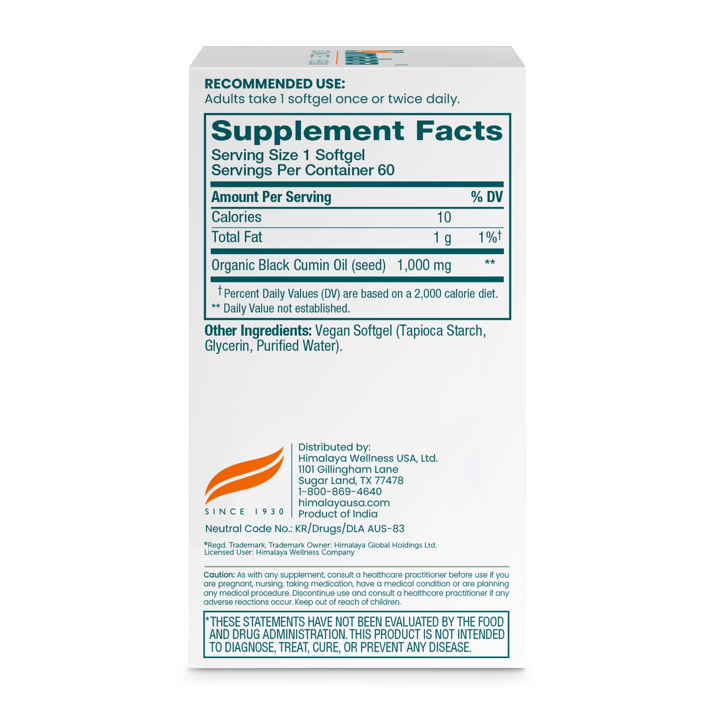 Himalaya Black Seed Oil Softgels - 1000 mg, Cold-Pressed & Unrefined, Non-GMO