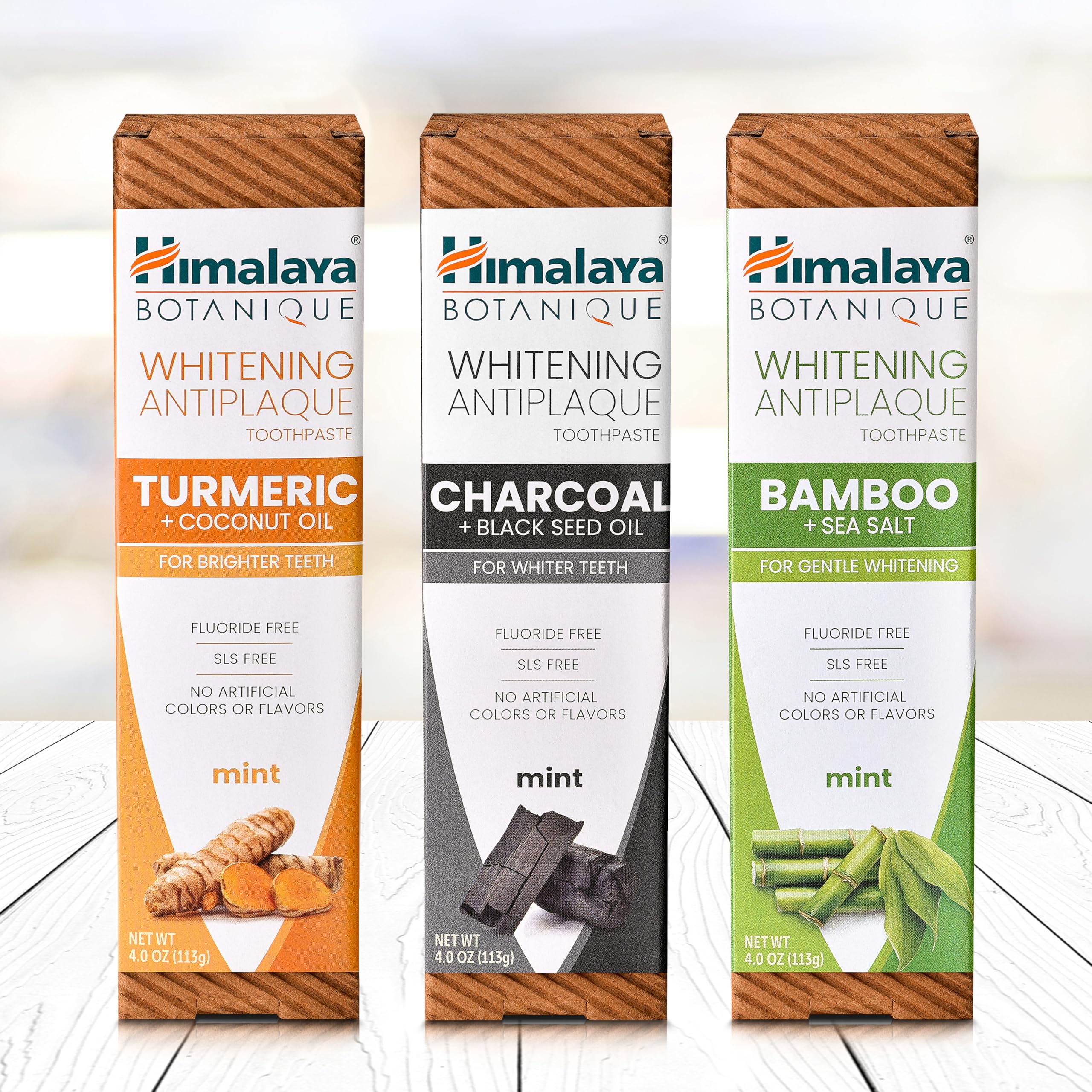 Himalaya Botanique Whitening Antiplaque Toothpaste – Charcoal & Black Seed Oil, Fluoride Free, 4 oz, 2 Pack