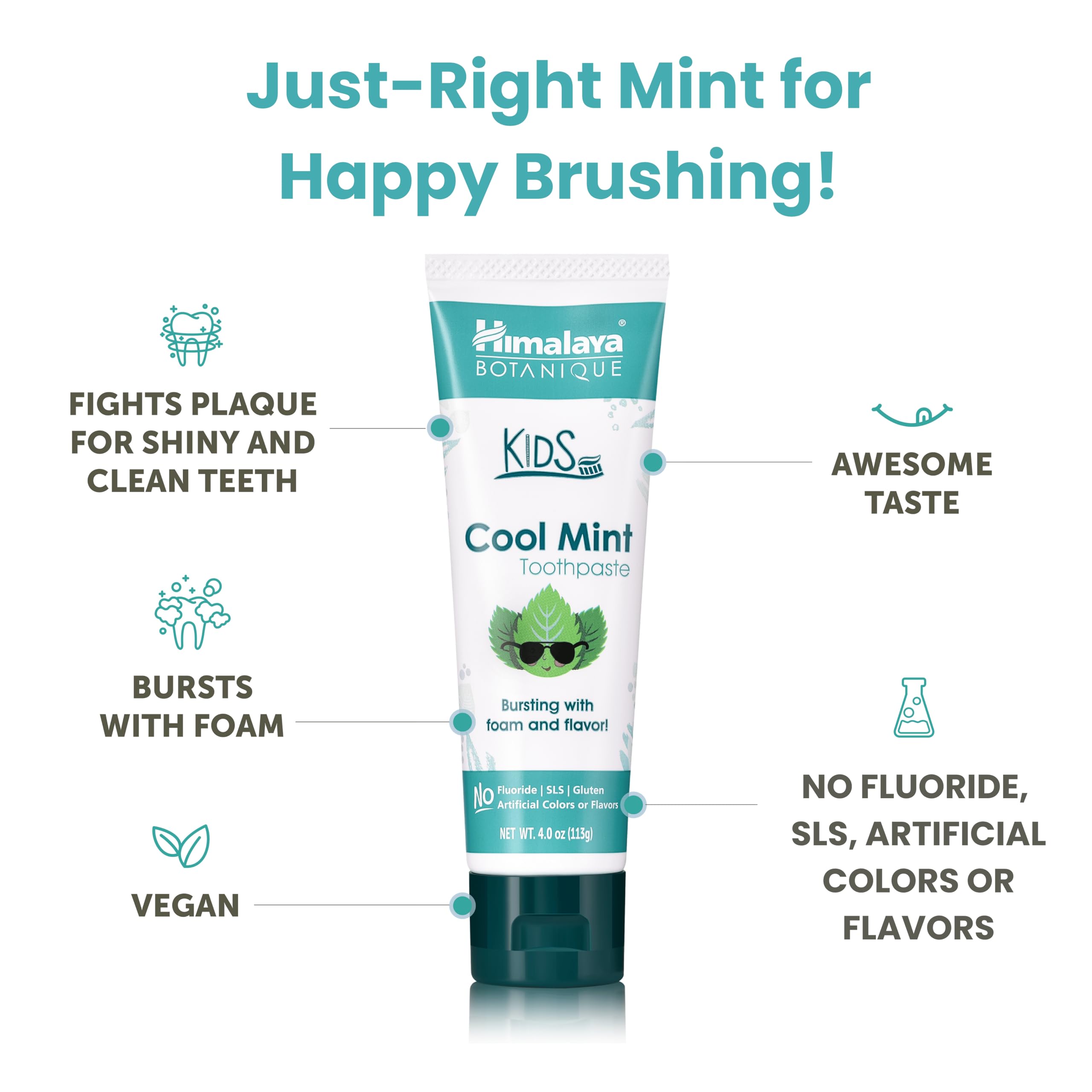 Himalaya Botanique Kids Toothpaste - Fluoride Free, Cool Mint, 4 oz | Vegan & Cruelty-Free