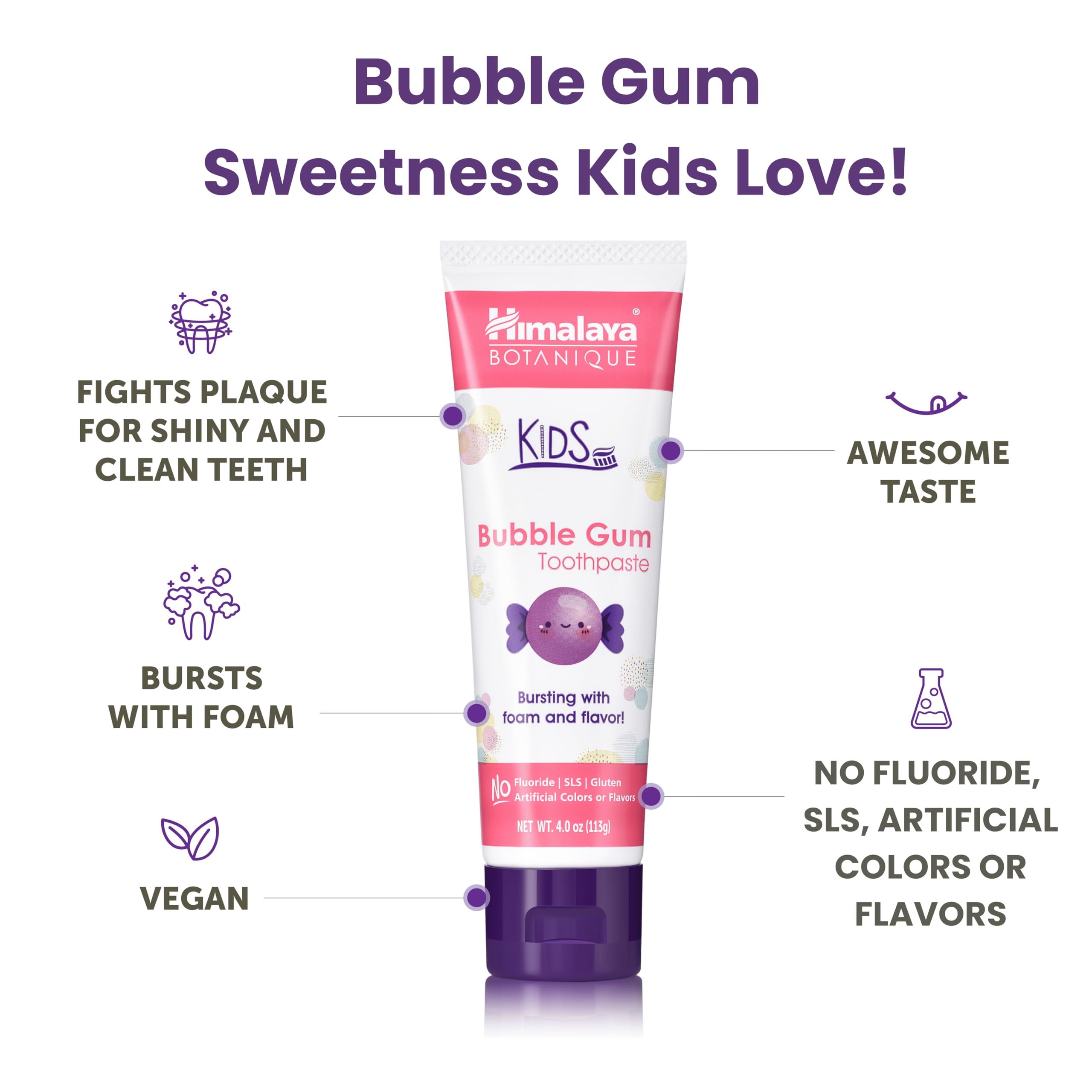 Himalaya Botanique Kids Toothpaste – Herbal, Fluoride Free, Bubble Gum (4 Pack)