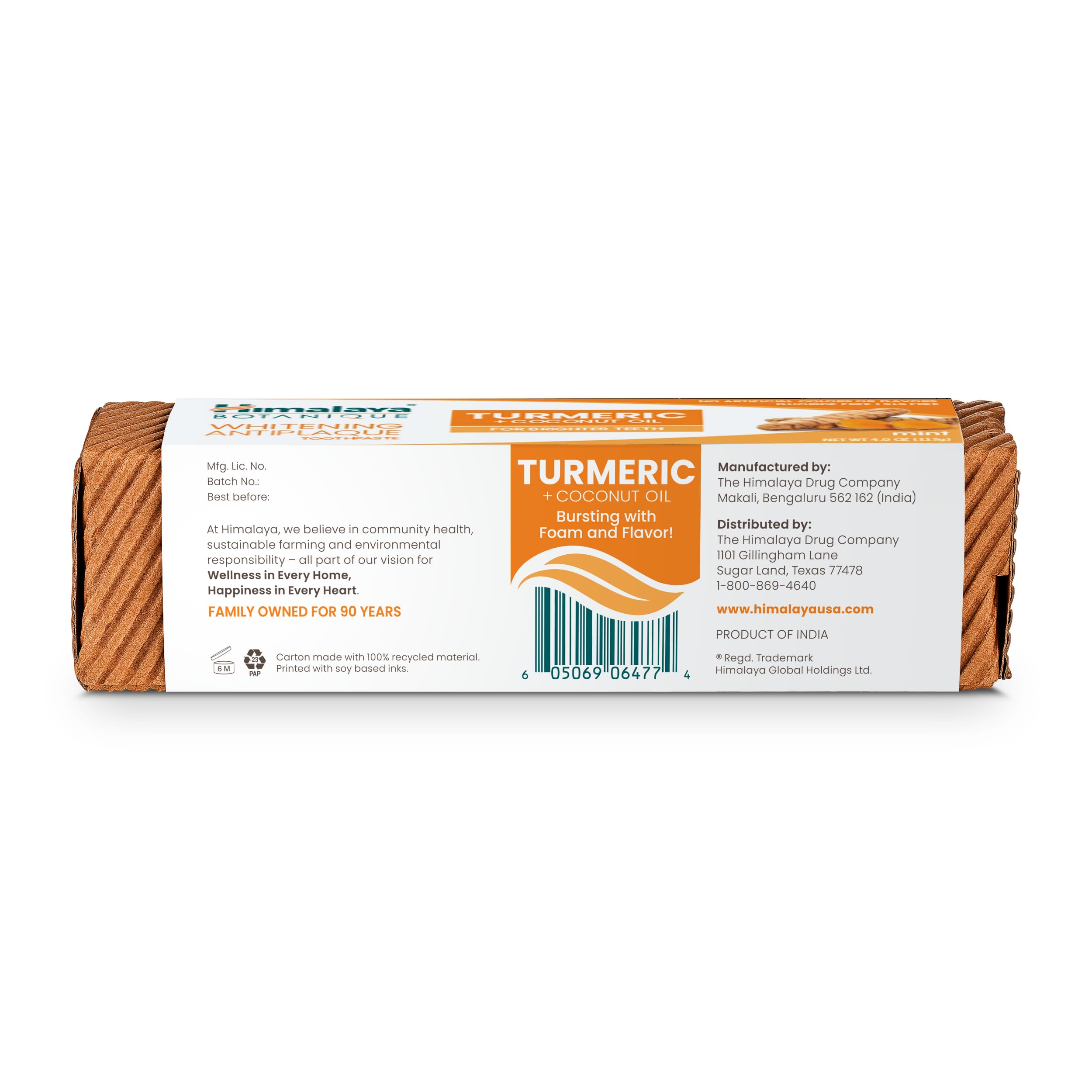 Himalaya Botanique Turmeric & Coconut Oil Whitening Toothpaste – Fluoride Free, Mint | 2 Pack