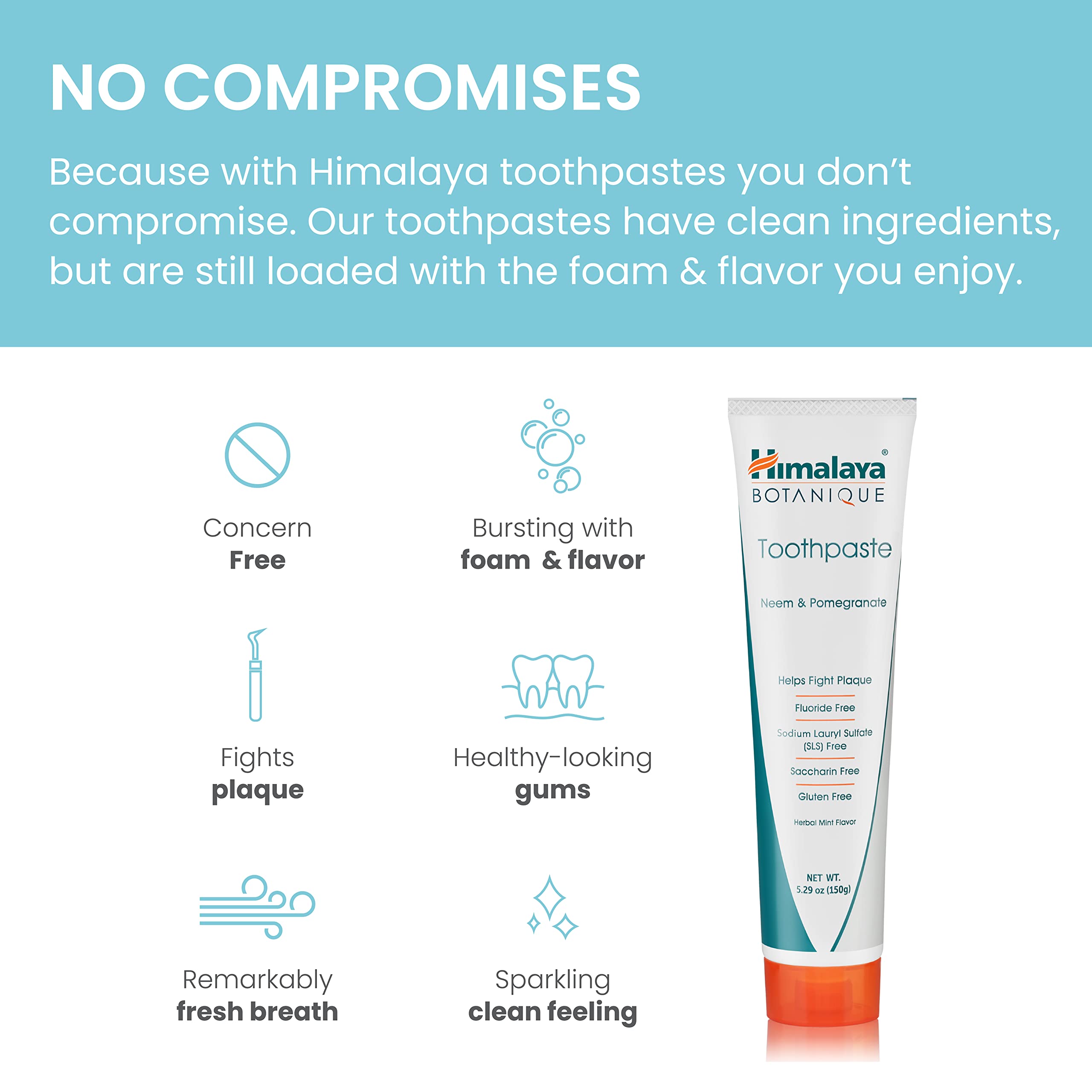 Himalaya Botanique Neem & Pomegranate Toothpaste – Mint Flavor – Fluoride Free, Vegan, SLS Free, Gluten Free | 5.29 oz