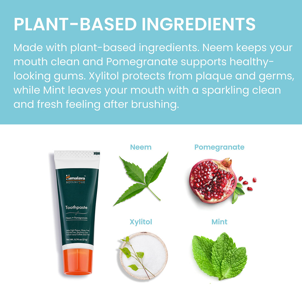 Himalaya Botanique Neem & Pomegranate Travel Toothpaste – Fluoride Free, SLS Free, Vegan, Gluten Free, Mint – 0.74 oz Travel Size (Pack of 20)