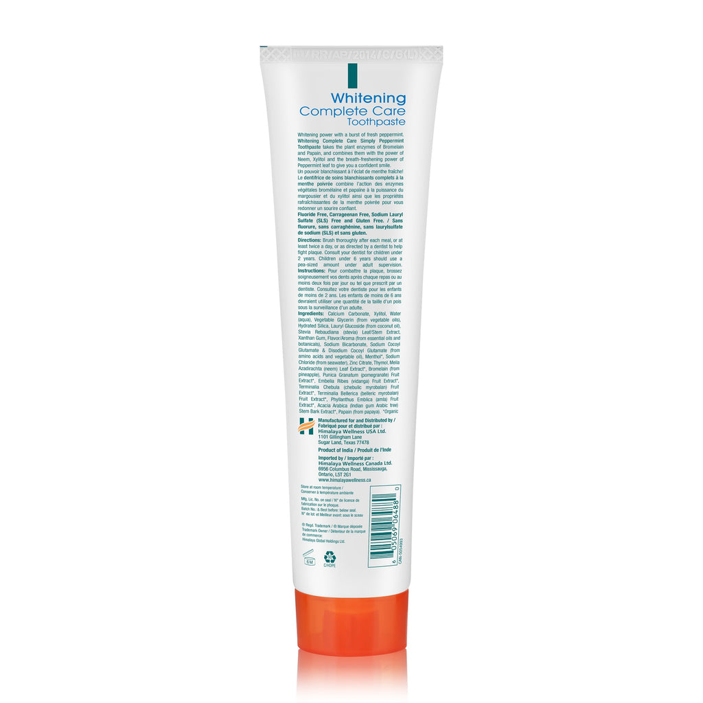 Himalaya Botanique Complete Care Whitening Toothpaste - Simply Peppermint, Fluoride Free | 2 Pack 5.29 oz