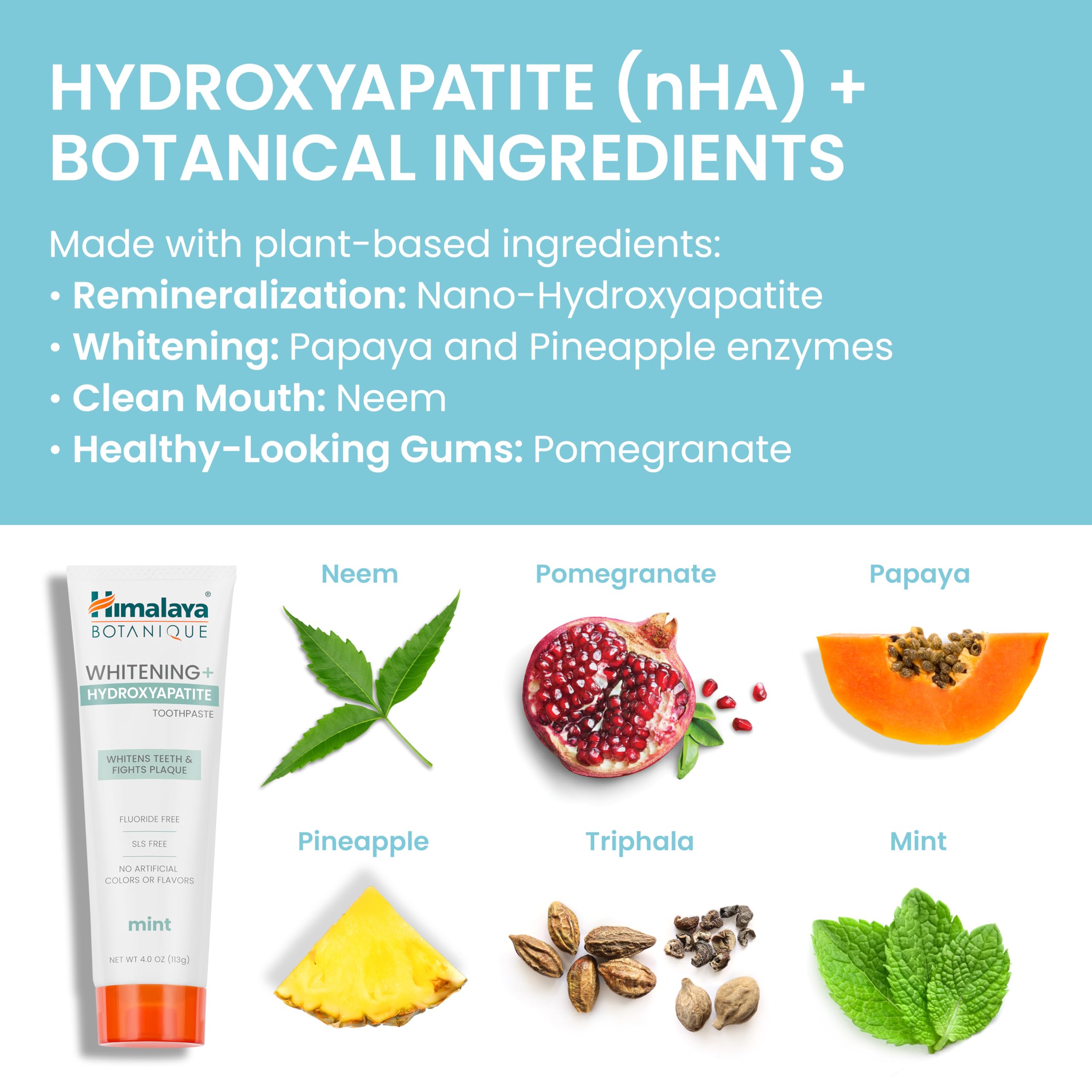 Himalaya Botanique Whitening + Hydroxyapatite Toothpaste - Mint | Vegan & Gluten-Free (Pack of 2)