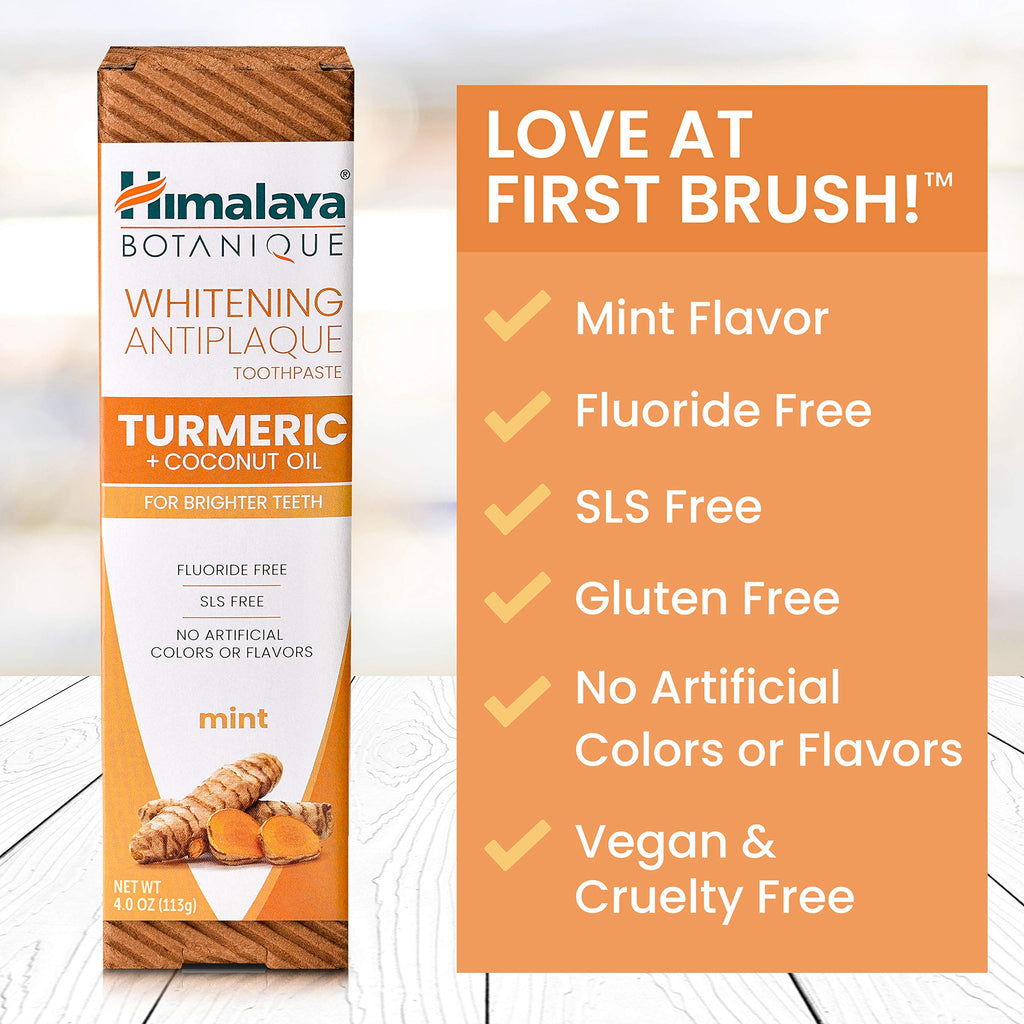 Himalaya Botanique Whitening Antiplaque Toothpaste – Mint, Turmeric & Coconut Oil – Fluoride-Free, Vegan