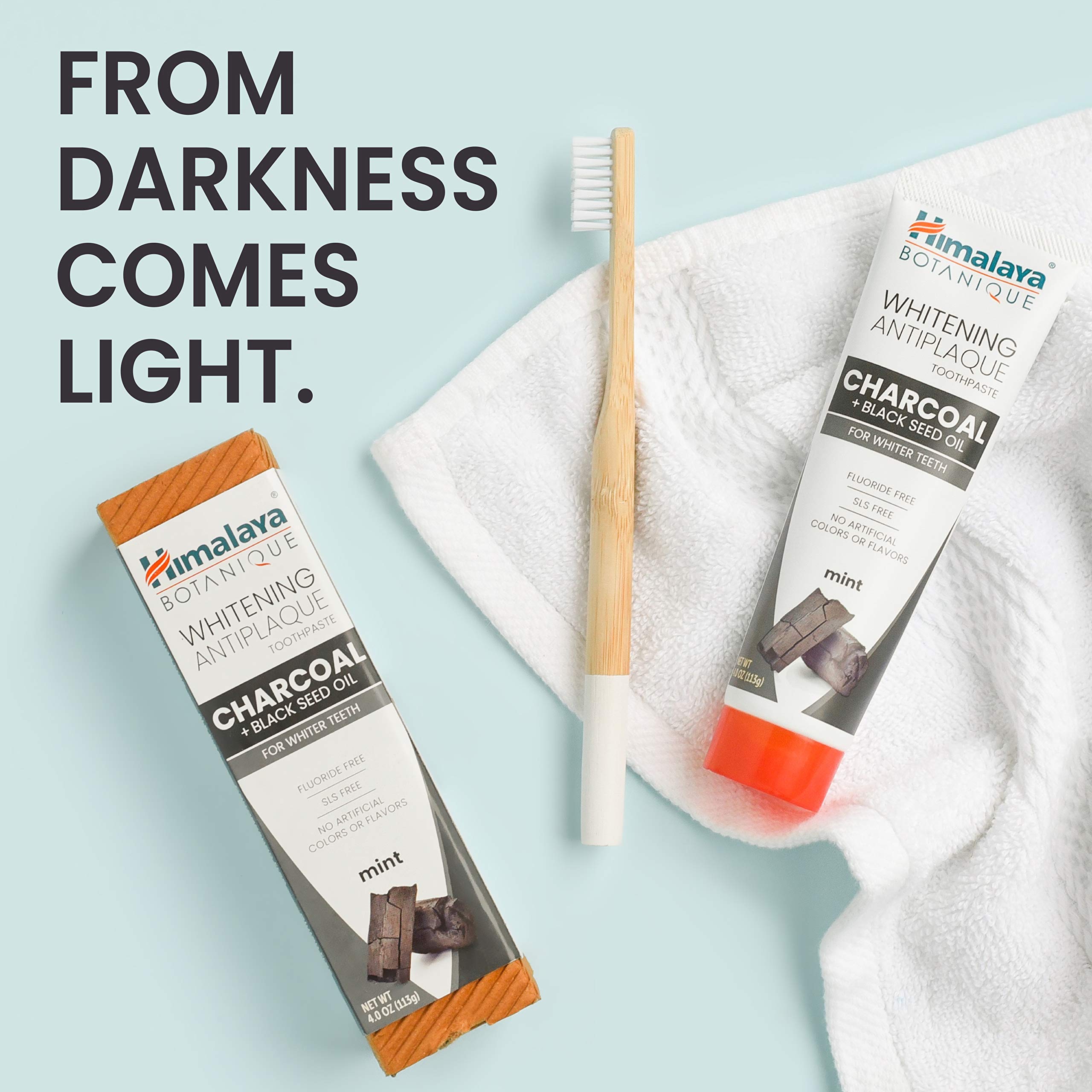 Himalaya Botanique Whitening Antiplaque Toothpaste – Charcoal & Black Seed Oil, Fluoride Free, 4 oz, 2 Pack