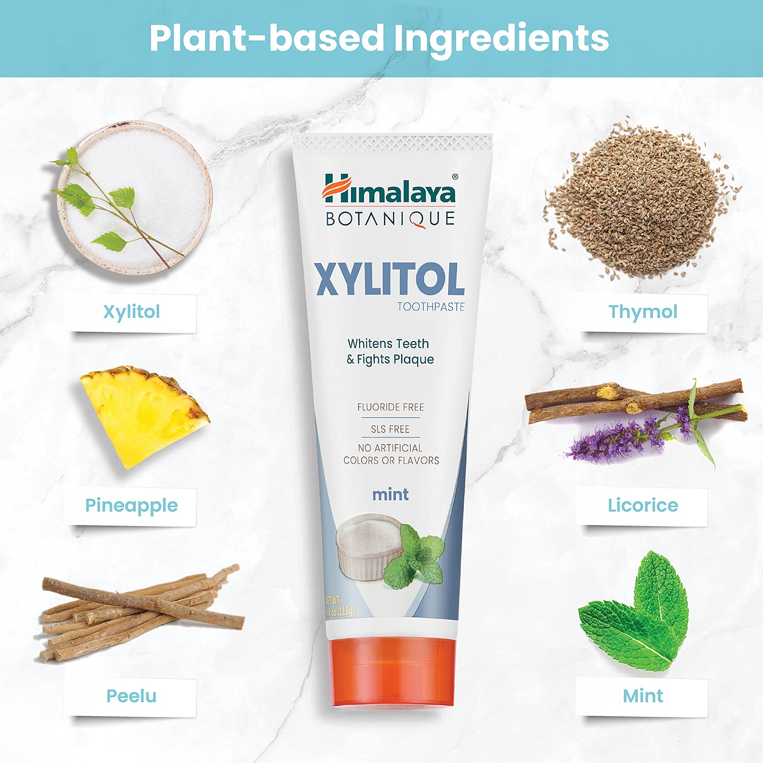 Himalaya Botanique Whitening Antiplaque Toothpaste with Xylitol – Fluoride Free, 4 oz, 4 Pack