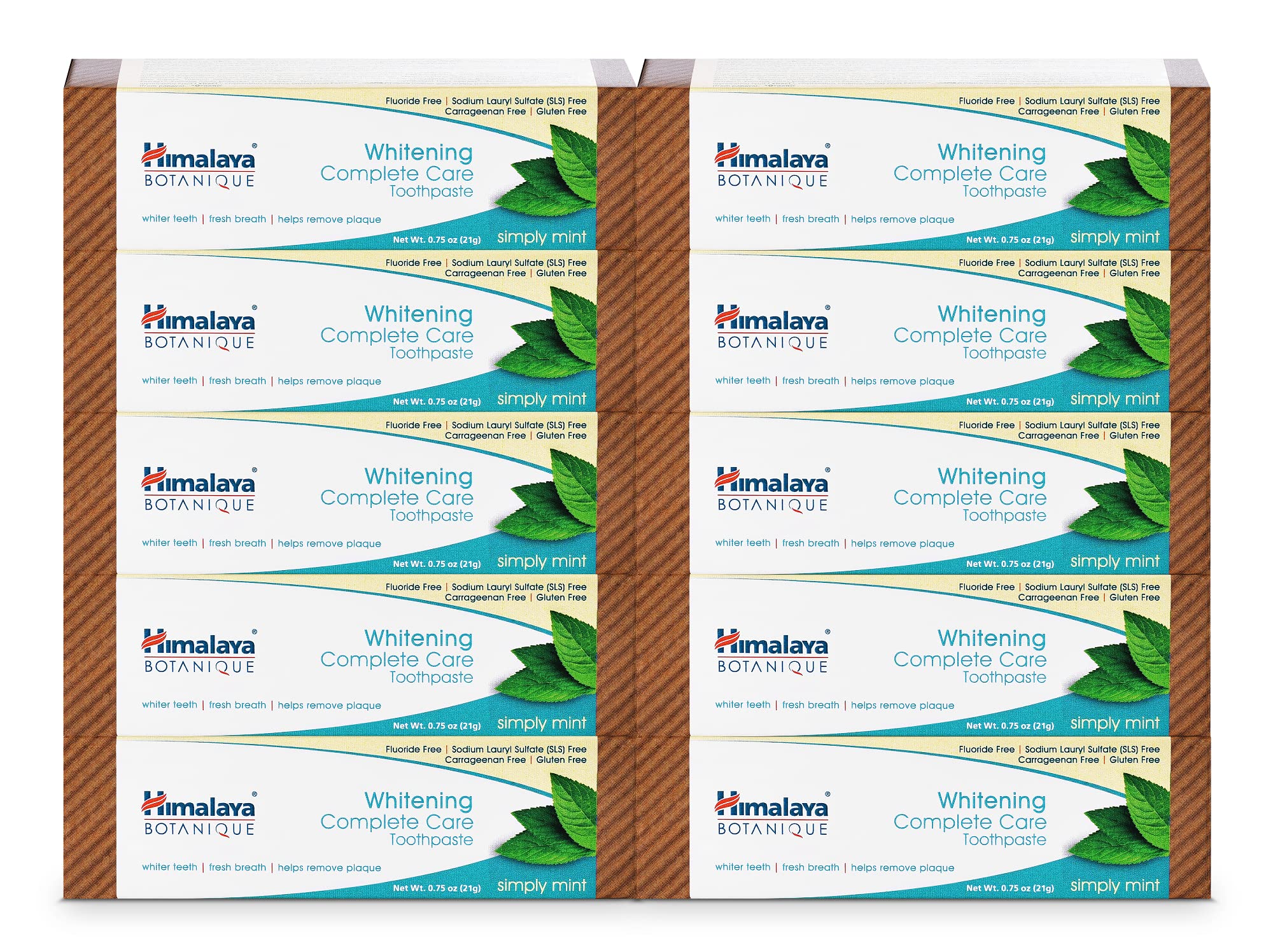Himalaya Botanique Whitening Complete Care Travel Toothpaste – Mint, Fluoride Free, Vegan (0.74 oz x10)