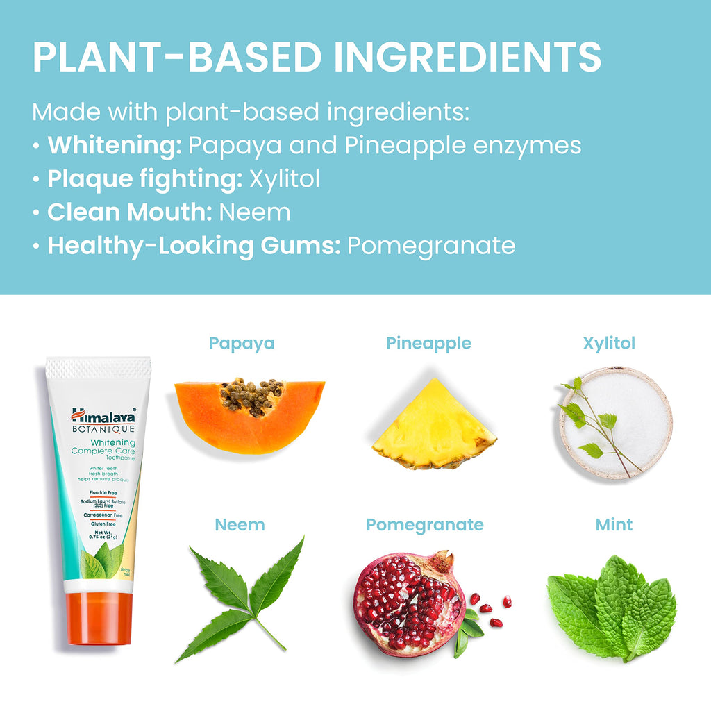 Himalaya Botanique Whitening Complete Care Travel Toothpaste – Mint, Fluoride Free, Vegan (0.74 oz x10)