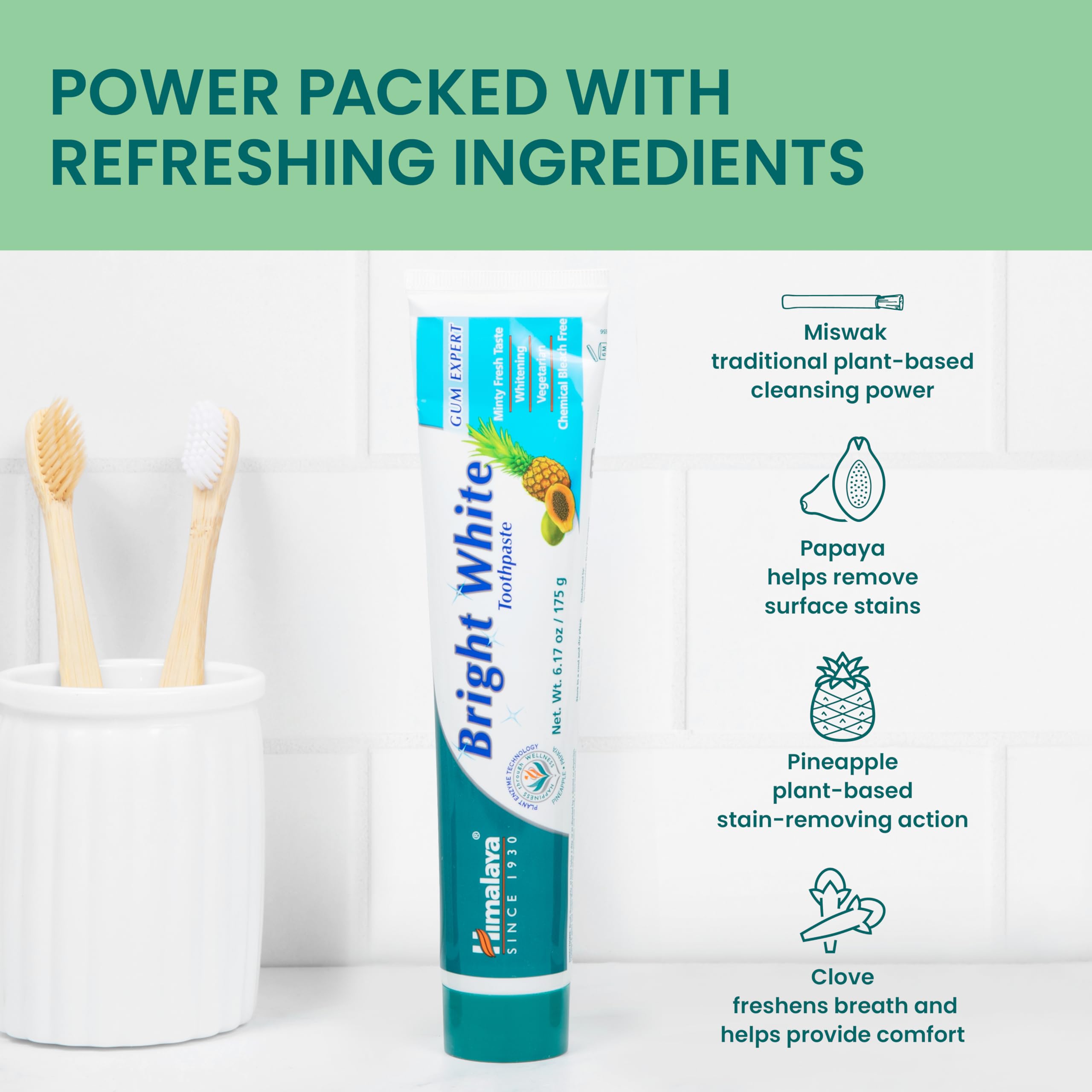 Himalaya Bright White Toothpaste – Fluoride Free, 6.17 oz, 2 Pack