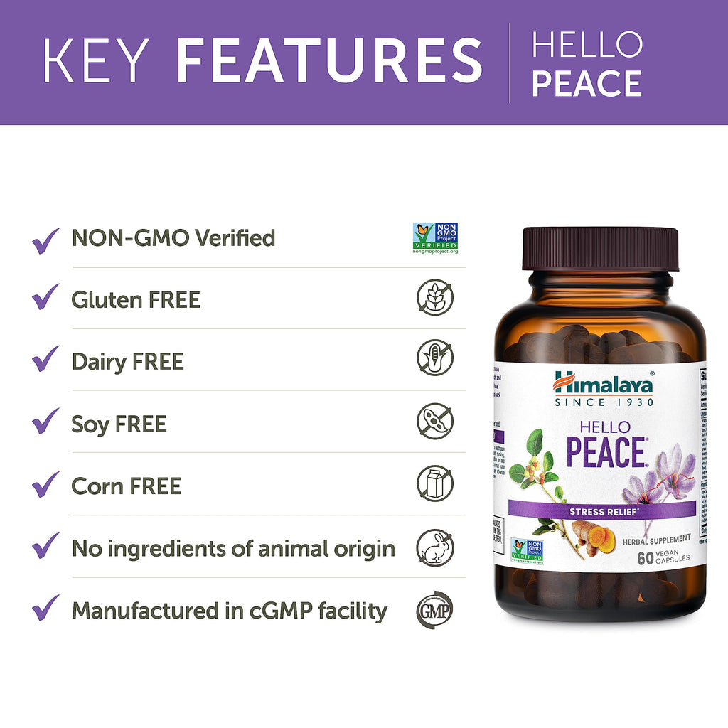Himalaya Hello Peace - Herbal Stress Relief with Ashwagandha & Turmeric | Adrenal Support