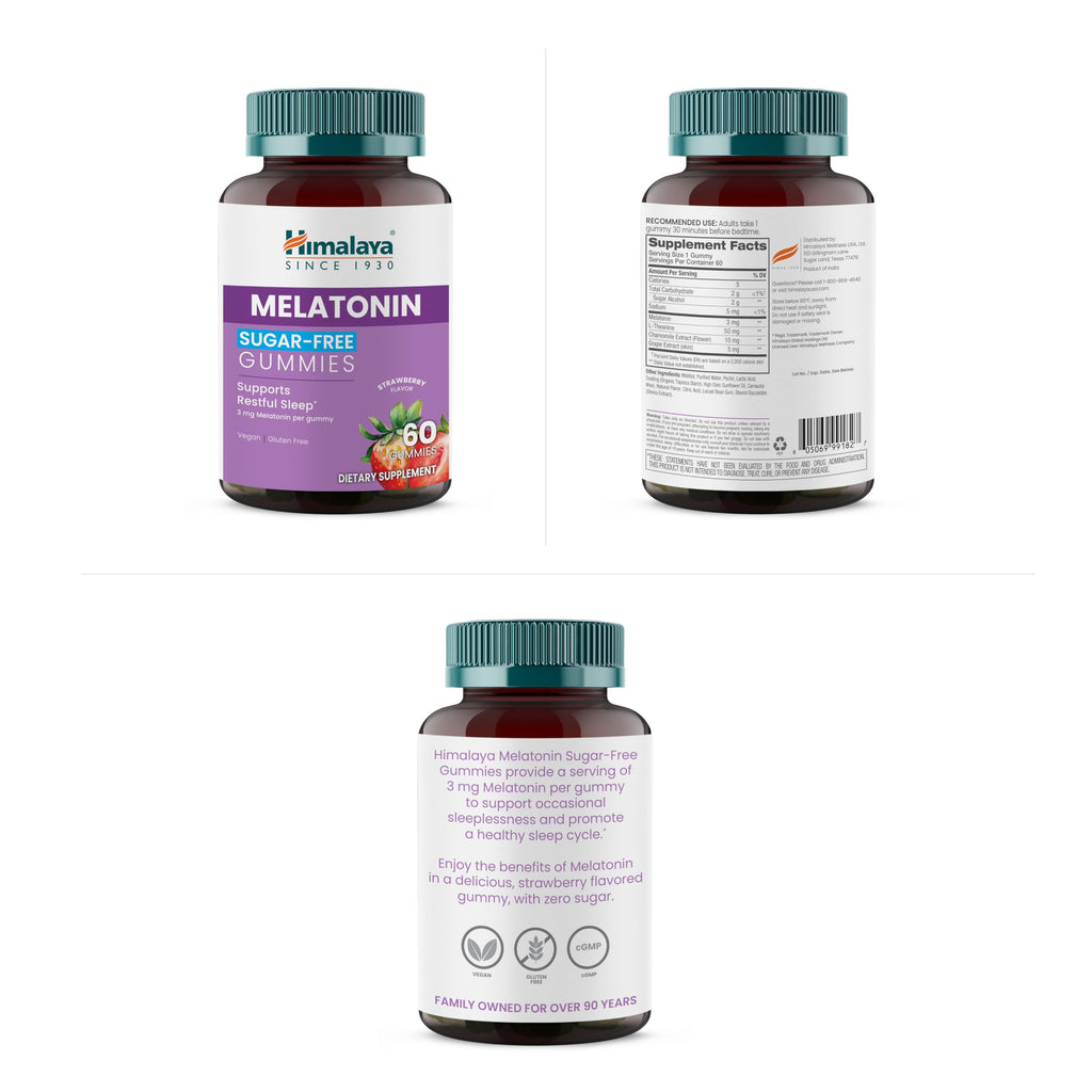 Himalaya Melatonin Sugar-Free Gummies – Restful Sleep, 3 mg, Vegan & Gluten-Free, 60 Gummies