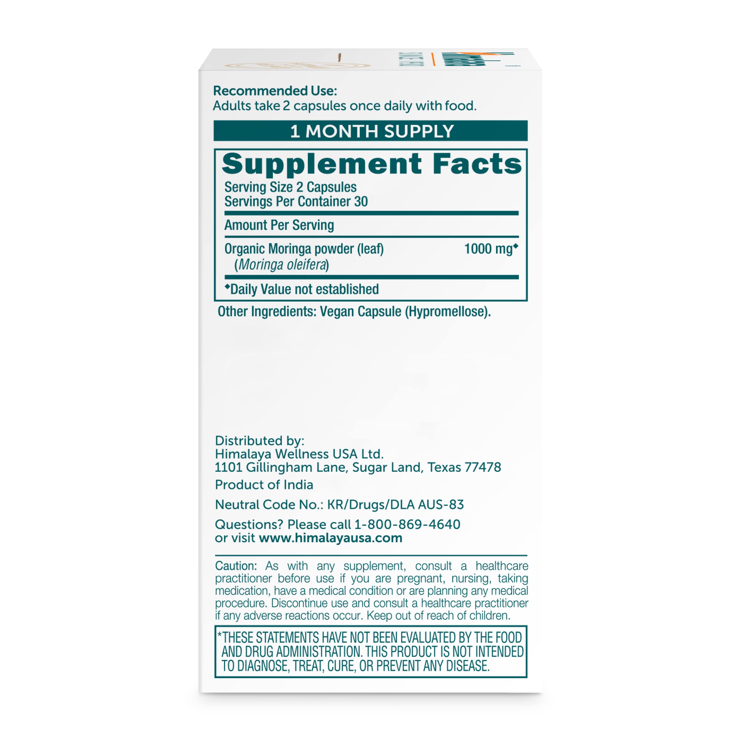 Himalaya Moringa - Herbal Superfood 1000 mg, 60 Capsules | Vegan, Non-GMO, Gluten Free