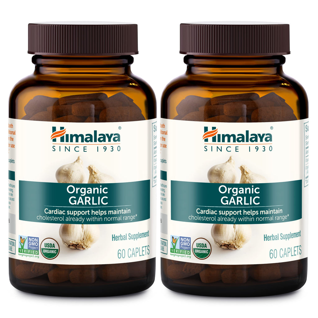Himalaya Organic Garlic 1,400 mg | Lipid Metabolism & Immune Support | 60 Caplets (1 Month Supply, 2 Pack)