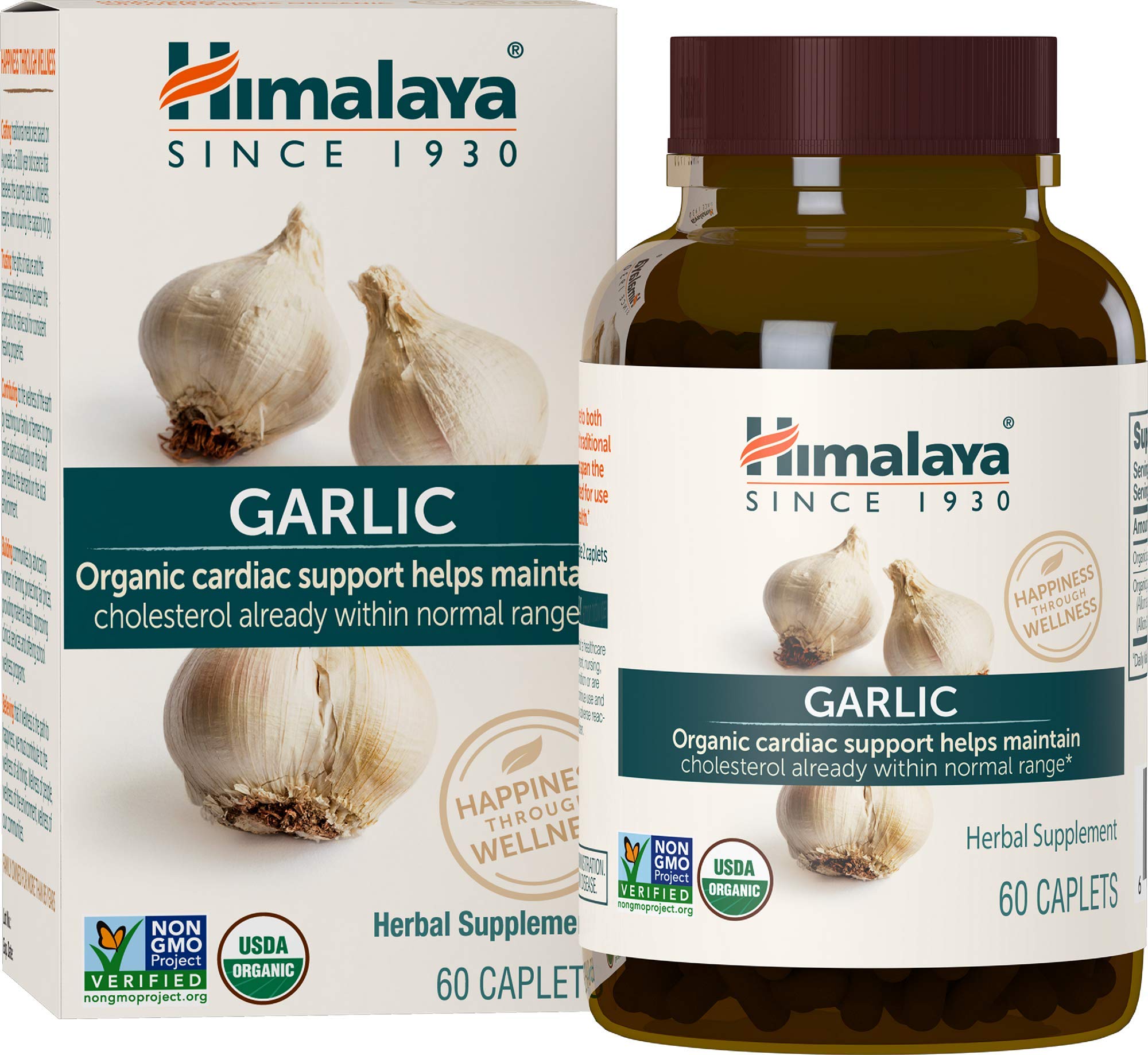Himalaya Organic Garlic 1,400 mg | Lipid Metabolism & Immune Support | 60 Caplets (1 Month Supply, 2 Pack)