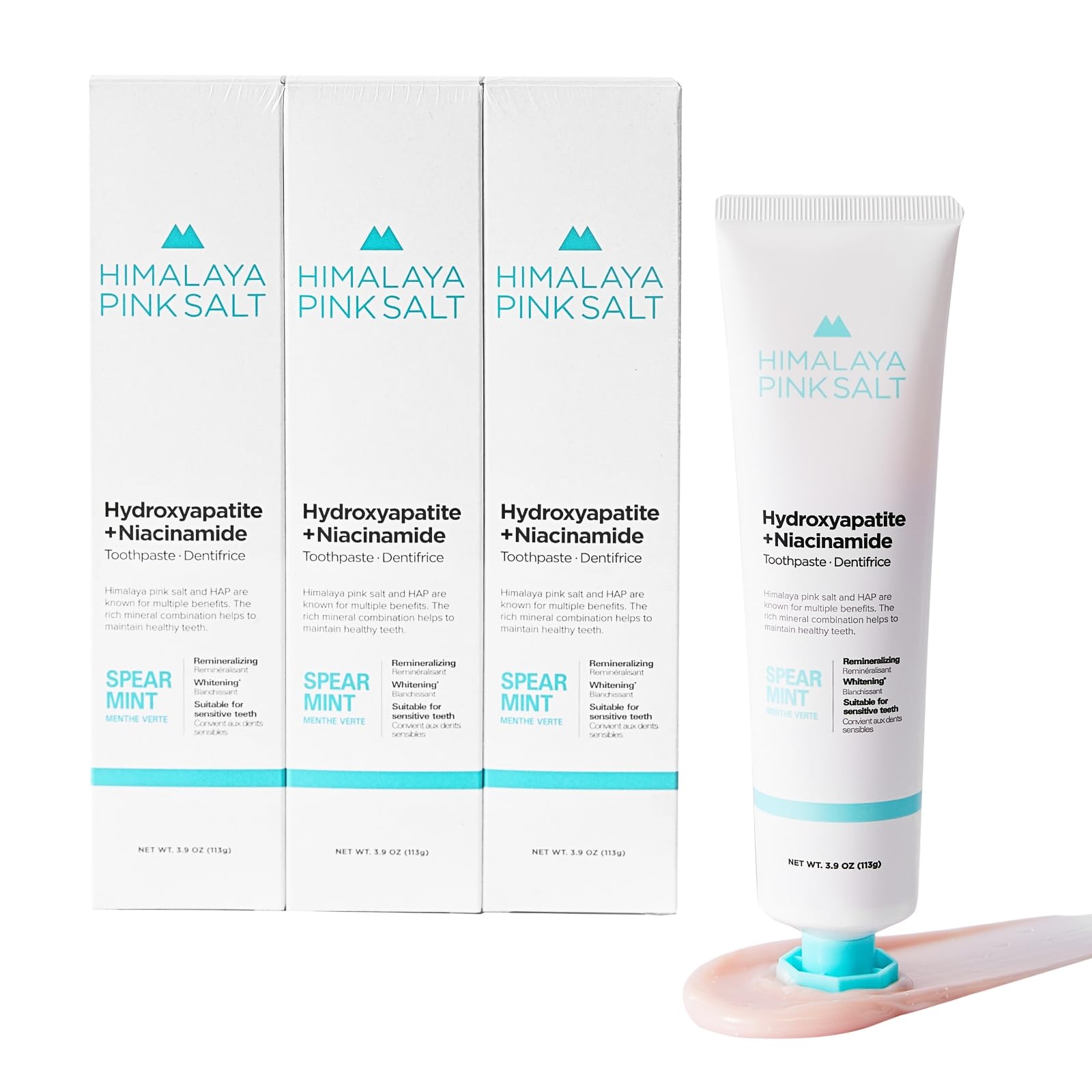 HIMALAYA PINKSALT Fluoride-Free Hydroxyapatite Toothpaste with Niacinamide – Spearmint, 3.9 oz