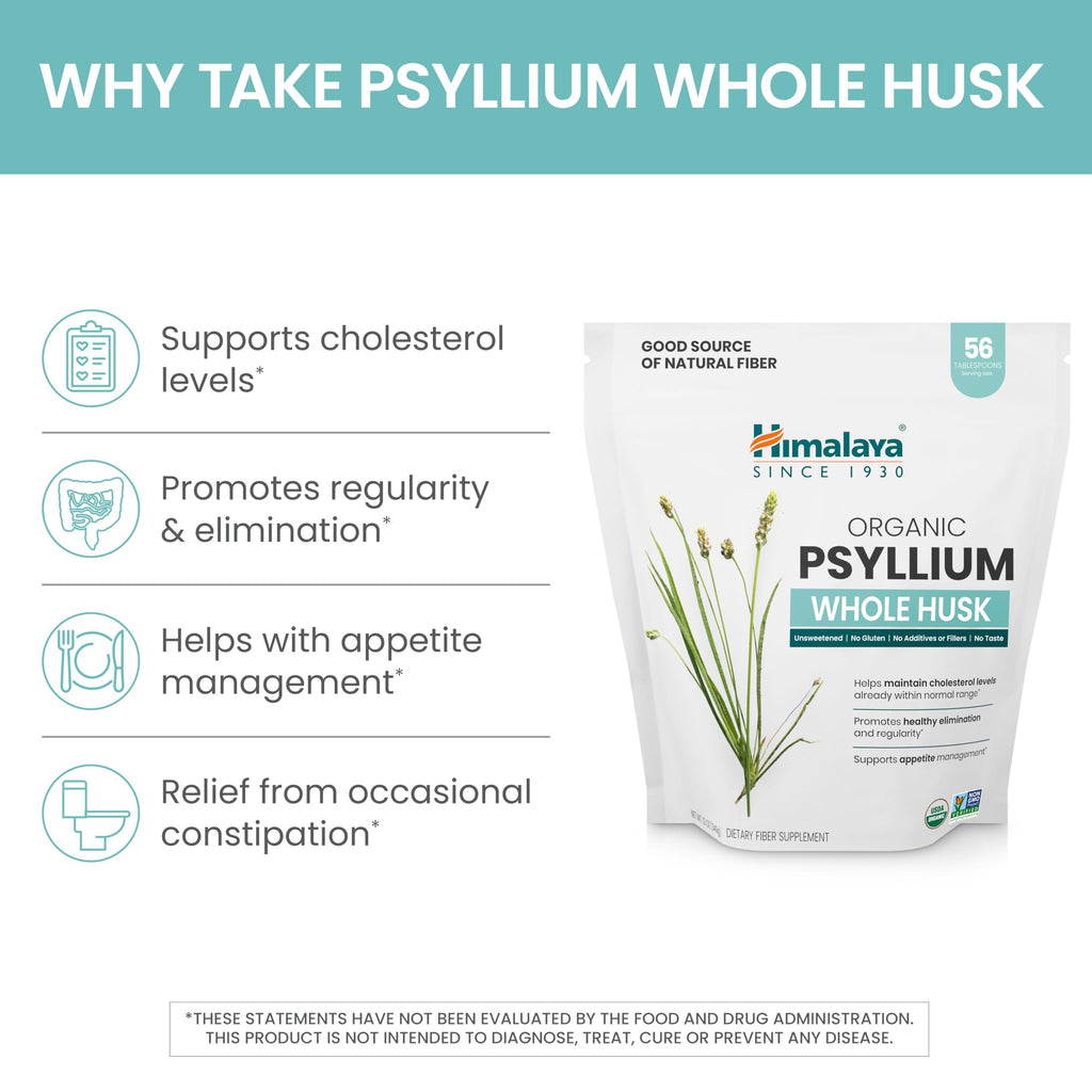 Himalaya Organic Psyllium Whole Husk – 2-Pack, 56 Tbsp, Unflavored, USDA Organic, Non-GMO Fiber Supplement