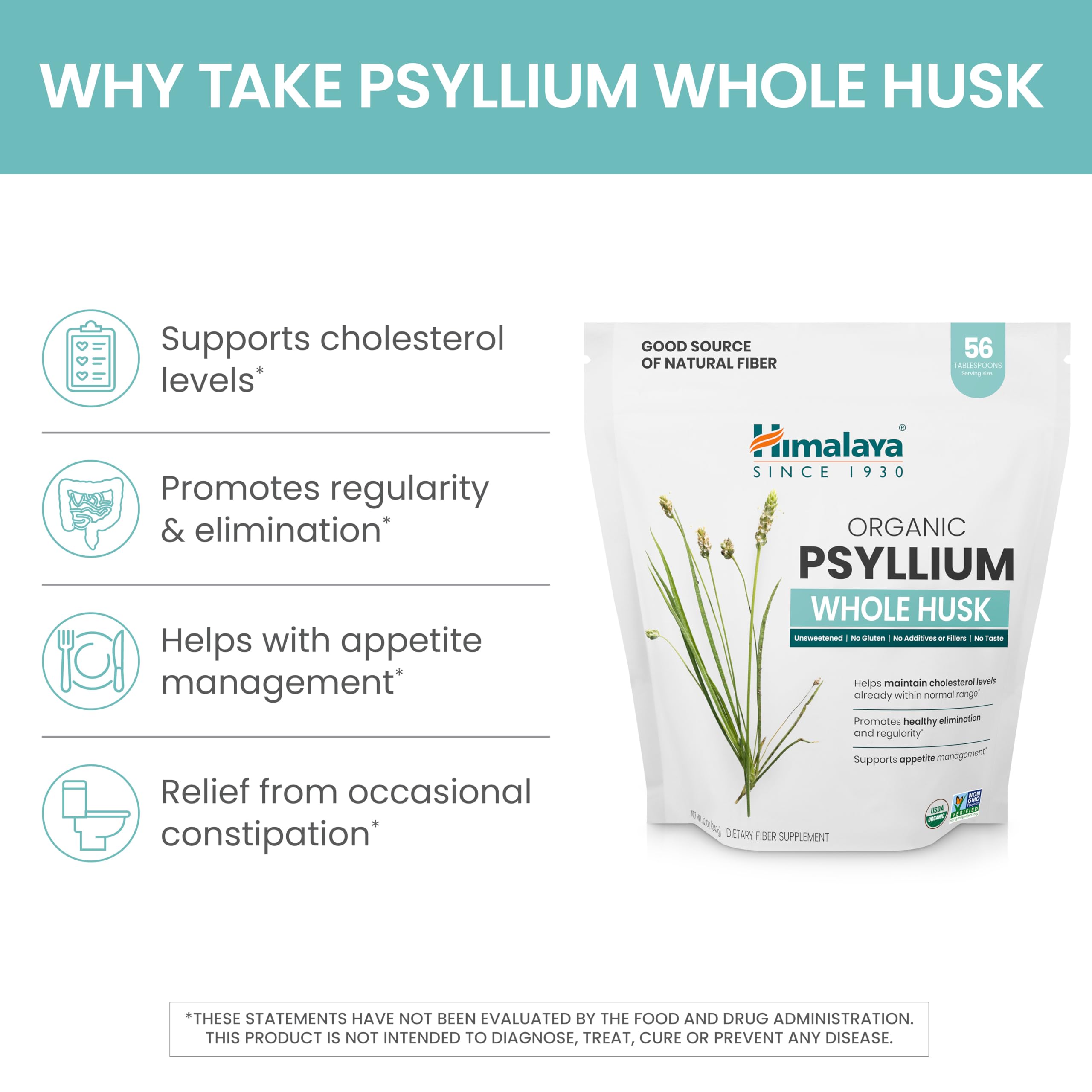 Himalaya Organic Psyllium Whole Husk – 2-Pack, 56 Tbsp, Unflavored, USDA Organic, Non-GMO Fiber Supplement