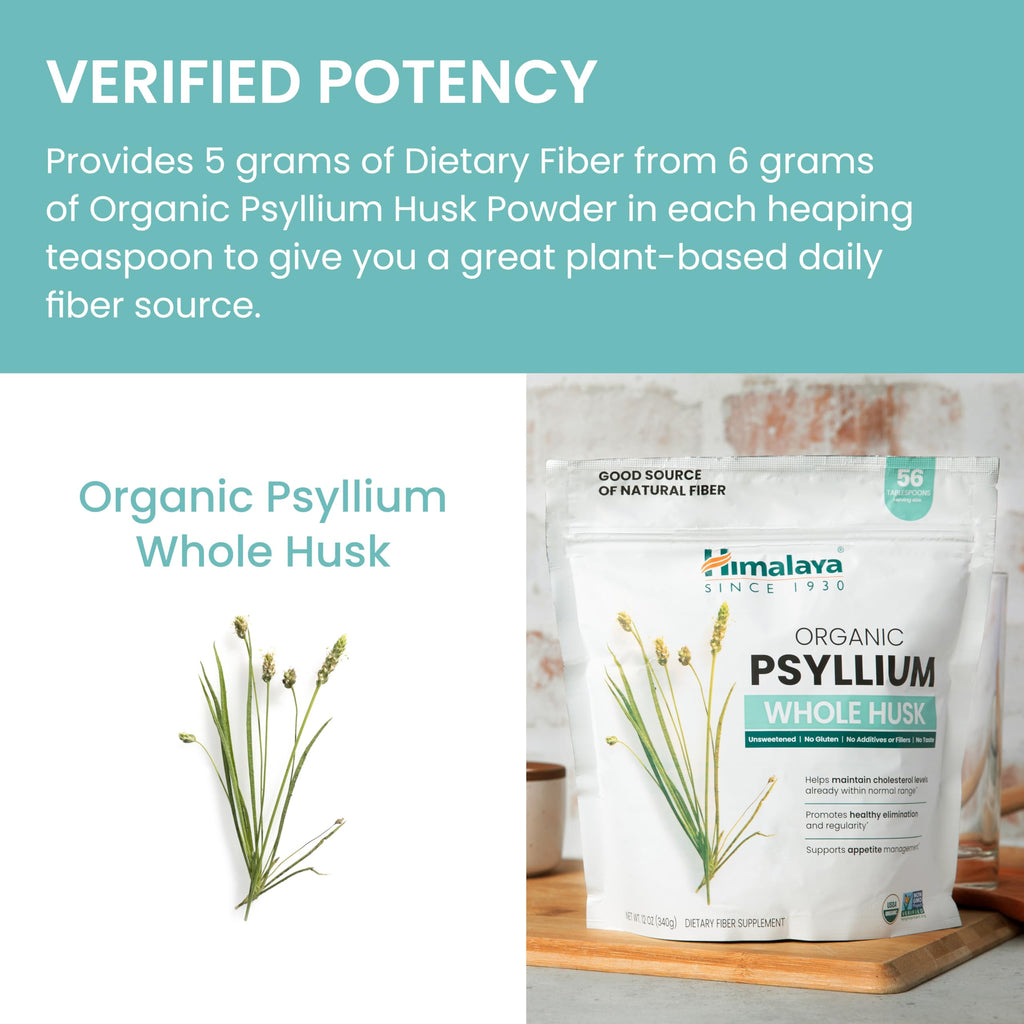 Himalaya Organic Psyllium Whole Husk – 2-Pack, 56 Tbsp, Unflavored, USDA Organic, Non-GMO Fiber Supplement