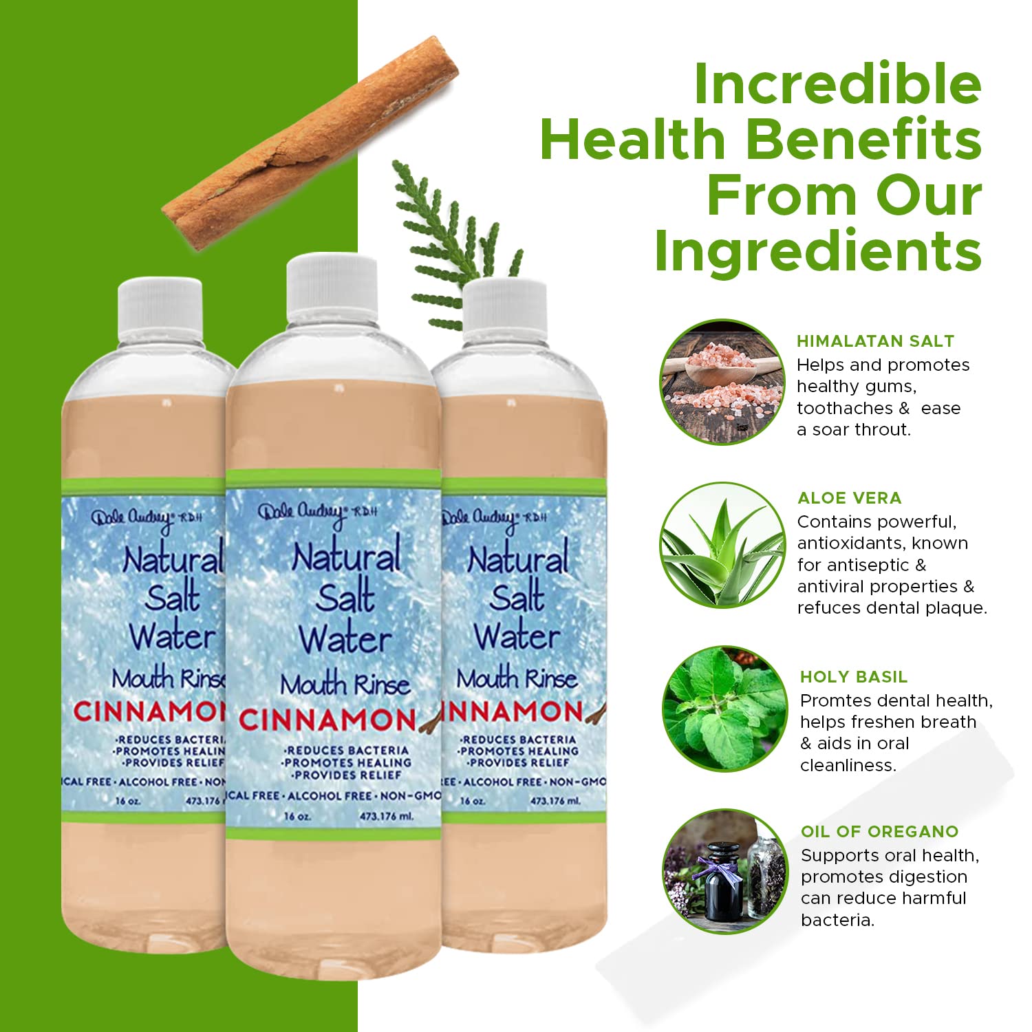3 Pack Natural Saltwater Mouth Rinse – Himalayan Pink Salt Water Oral Rinse, Organic Cinnamon Flavor, Fluoride & Alcohol Free – 16 fl oz