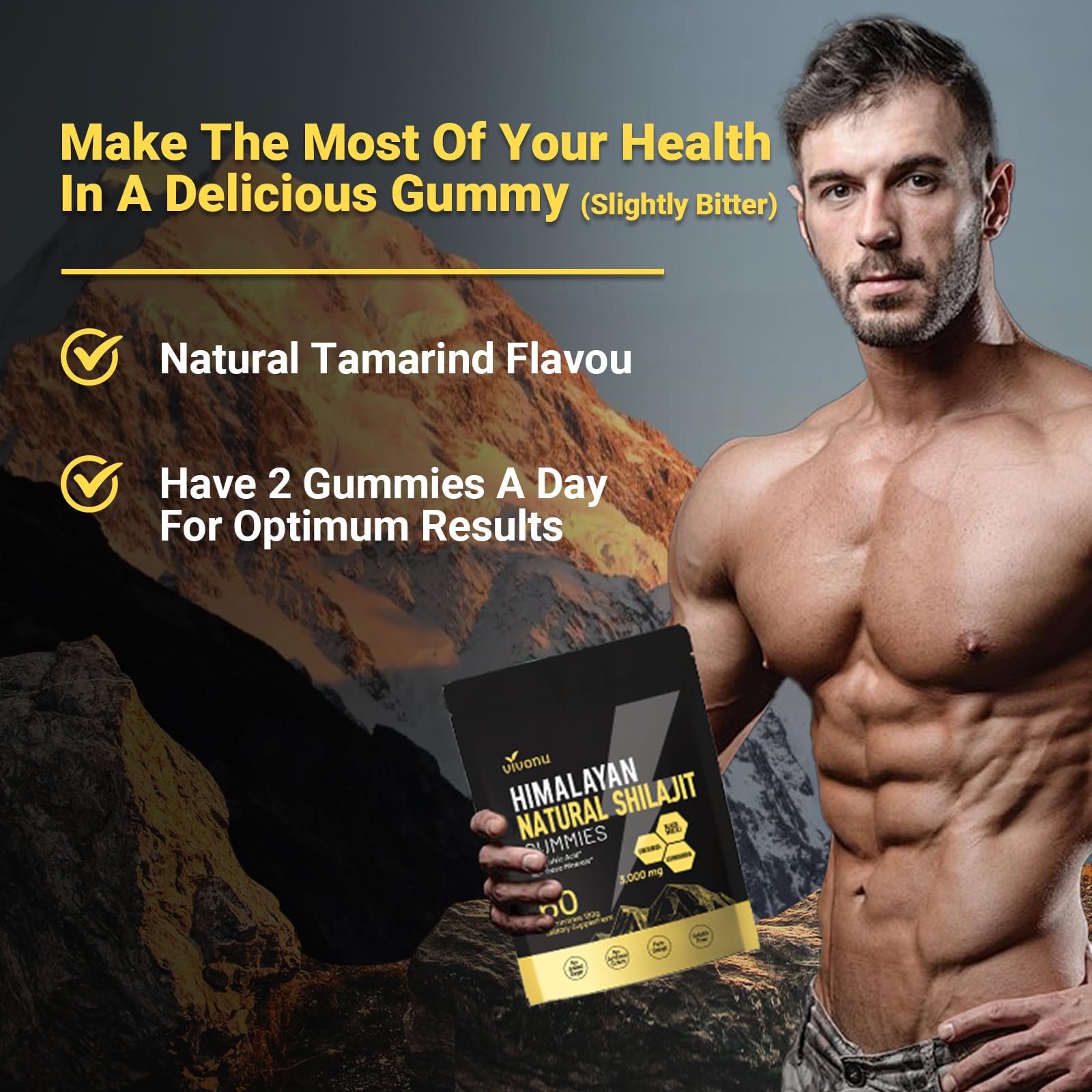 Himalayan Shilajit Gummies with Ashwagandha & Gokshura | 85+ Trace Minerals & Fulvic Acid | Organic, Non-GMO