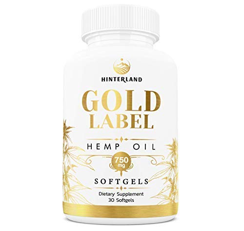 Hinterland Gold Label Hemp Oil Softgels 25mg - Organic USA Grown Hemp, 30 Count