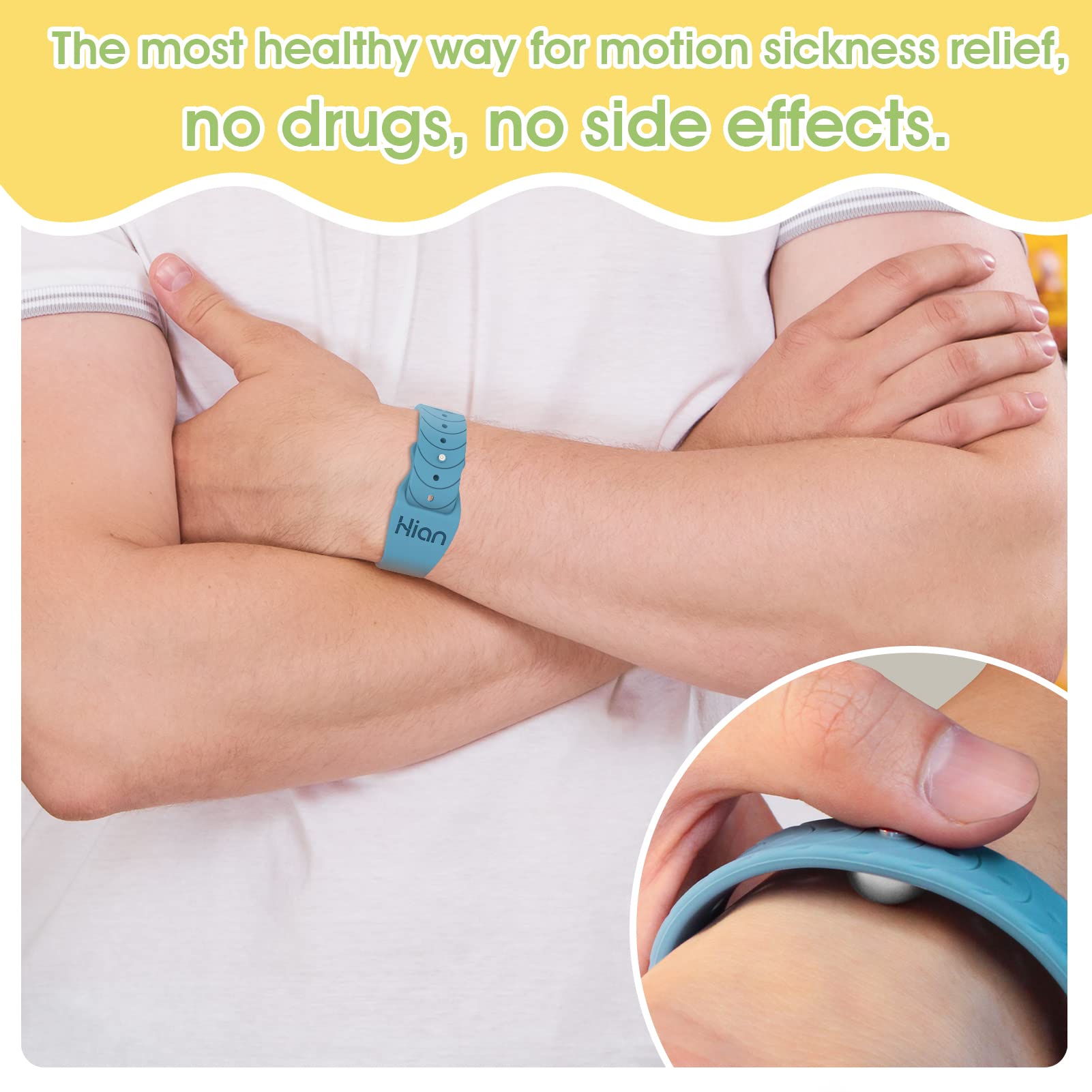 Hion Motion Sickness Bracelets – 2 Pairs Blue Acupressure Nausea Bands